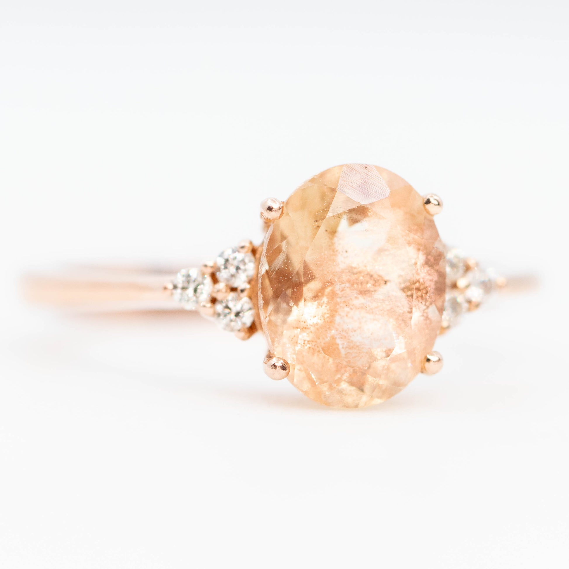 Imogene Ring with a 1.99 Carat Oval Sunstone and White Accent Diamonds in 14k Rose Gold - Ready to Size and Ship - Midwinter Co. Alternative Bridal Rings and Modern Fine Jewelry