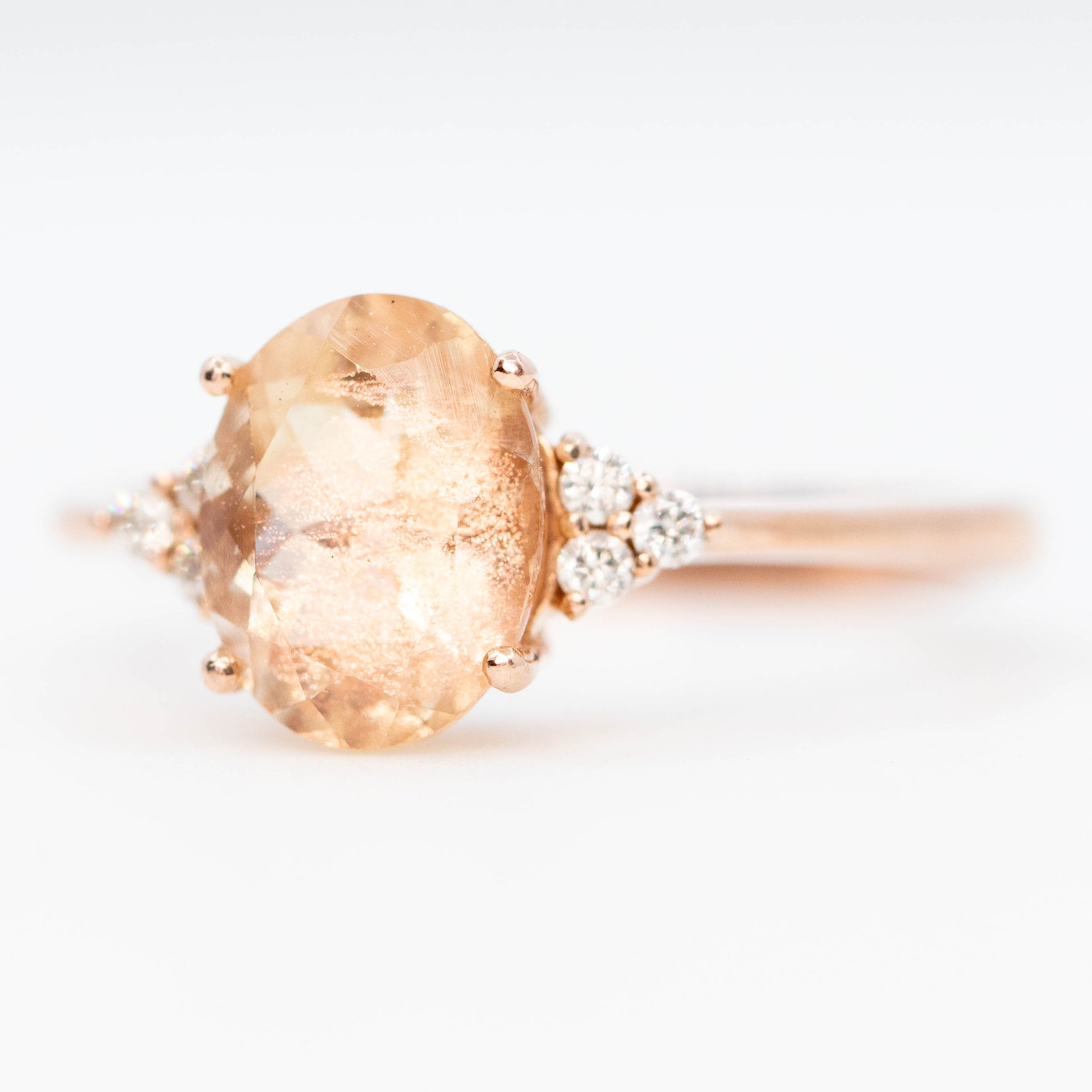 Imogene Ring with a 1.99 Carat Oval Sunstone and White Accent Diamonds in 14k Rose Gold - Ready to Size and Ship - Midwinter Co. Alternative Bridal Rings and Modern Fine Jewelry