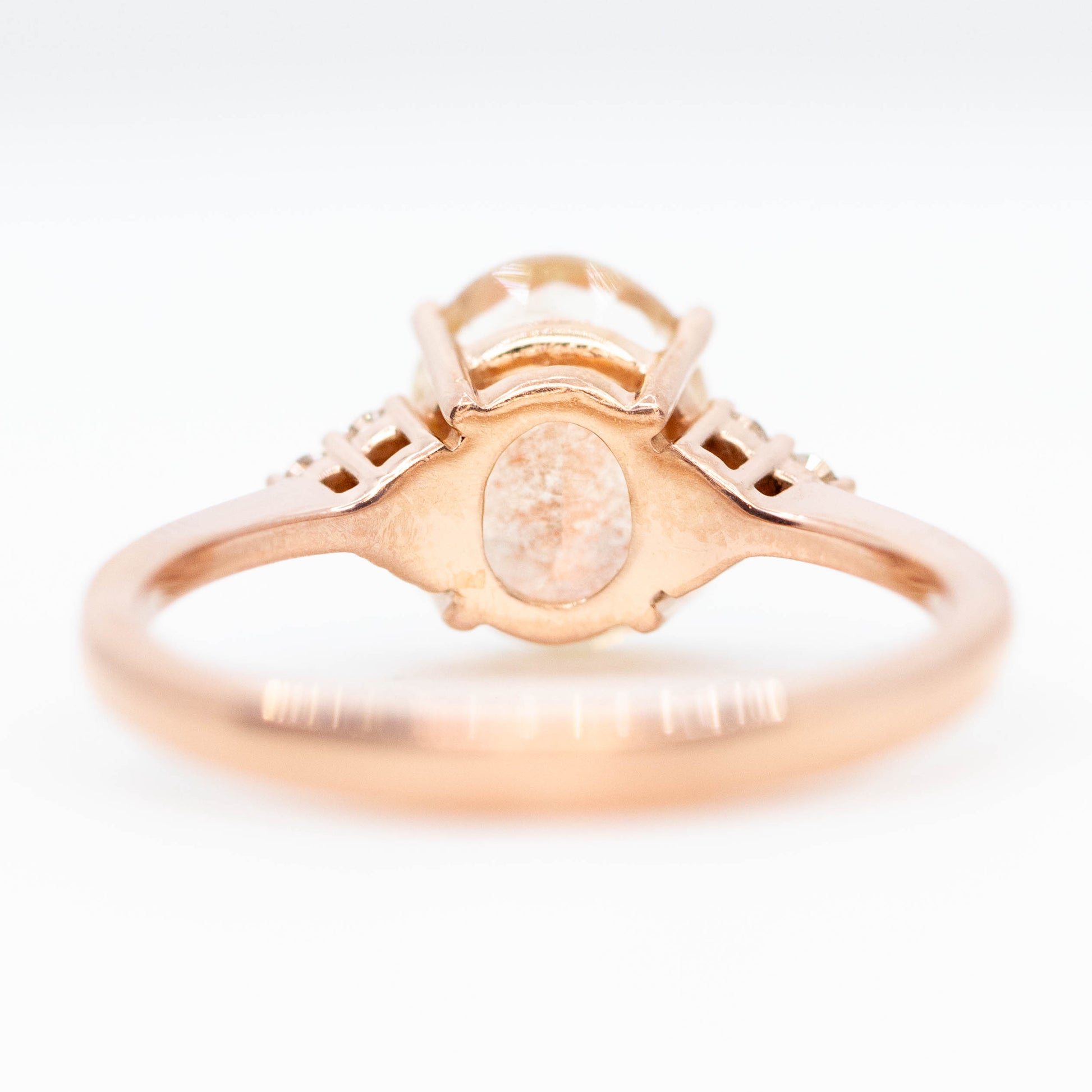 Imogene Ring with a 1.99 Carat Oval Sunstone and White Accent Diamonds in 14k Rose Gold - Ready to Size and Ship - Midwinter Co. Alternative Bridal Rings and Modern Fine Jewelry