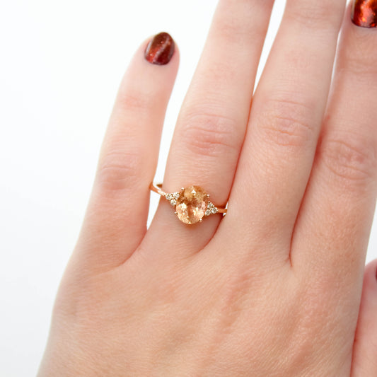 Imogene Ring with a 1.99 Carat Oval Sunstone and White Accent Diamonds in 14k Rose Gold - Ready to Size and Ship