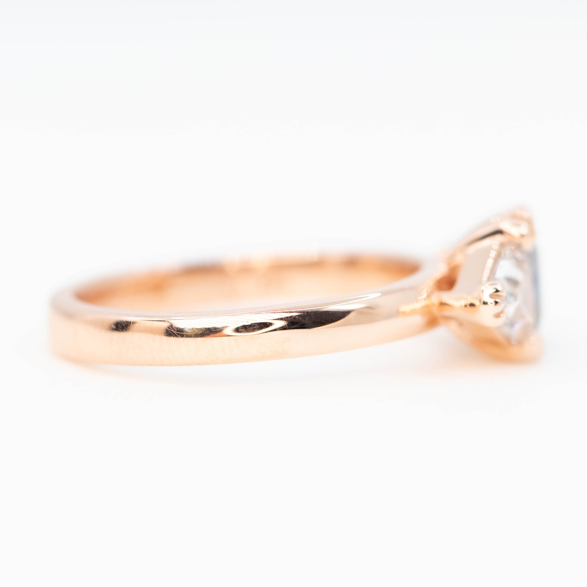 Jade Ring with a 1.39 Carat Blue Shield Sapphire and a 0.40 Trillion Diamond in 14k Rose Gold - Ready to Size and Ship - Midwinter Co. Alternative Bridal Rings and Modern Fine Jewelry