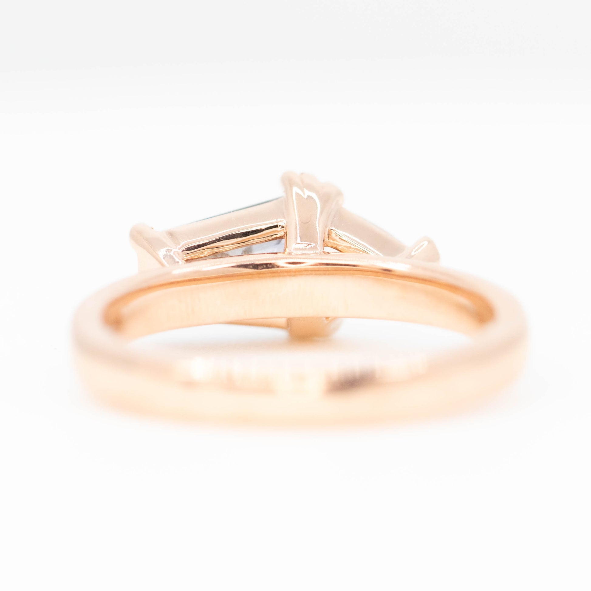 Jade Ring with a 1.39 Carat Blue Shield Sapphire and a 0.40 Trillion Diamond in 14k Rose Gold - Ready to Size and Ship - Midwinter Co. Alternative Bridal Rings and Modern Fine Jewelry