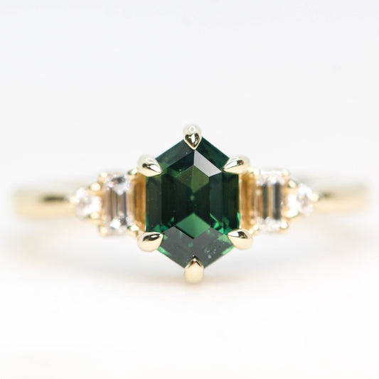 Project: Custom Iris Ring with 1.5 carat Teal Hexagon Sapphire with White Accent Diamonds in 14k - Midwinter Co. Alternative Bridal Rings and Modern Fine Jewelry