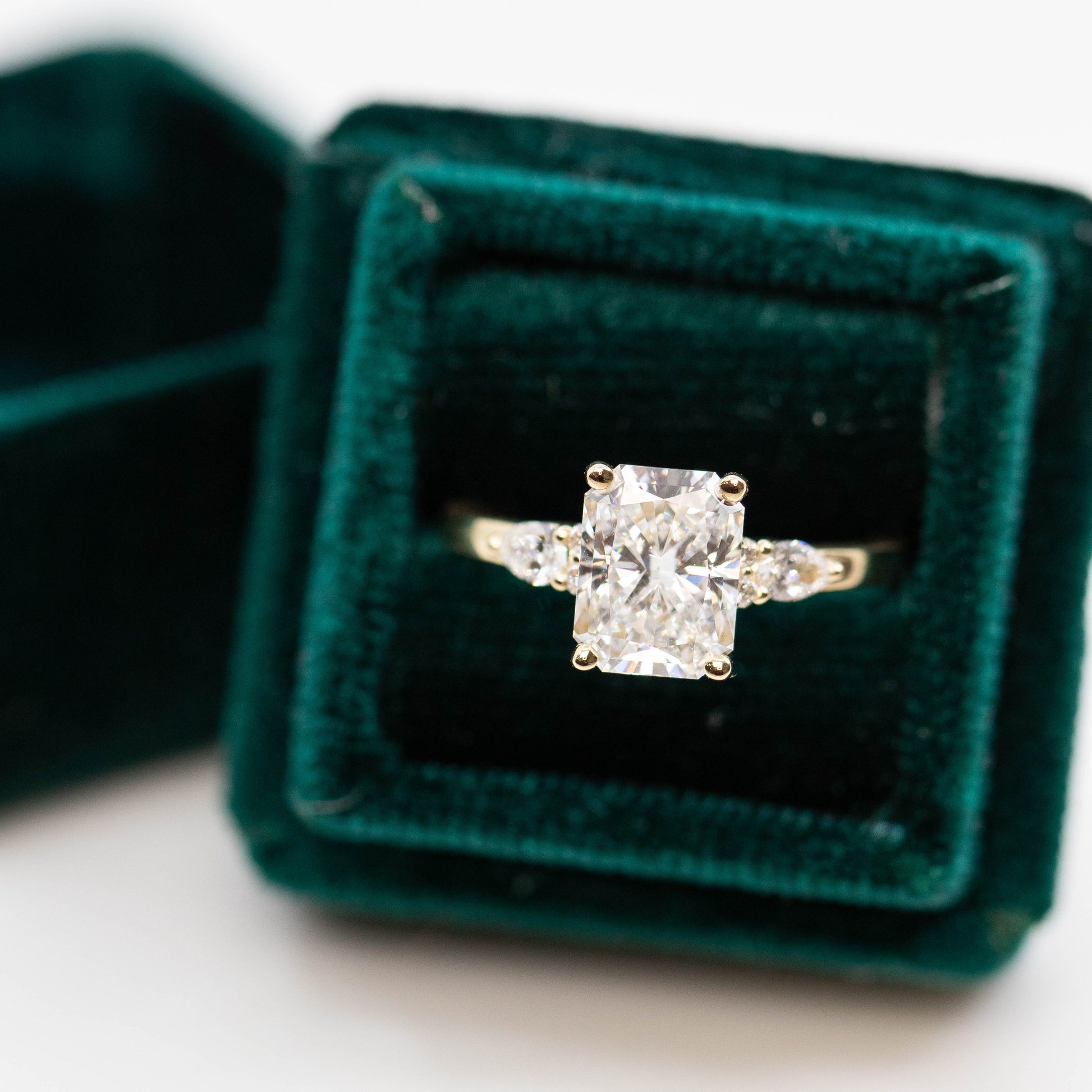 Jenna Ring with a 2.26 Carat Lab Grown Radiant Cut Diamond and Lab Grown Accent Diamonds in 14k Yellow Gold - Ready to Size and Ship - Midwinter Co. Alternative Bridal Rings and Modern Fine Jewelry