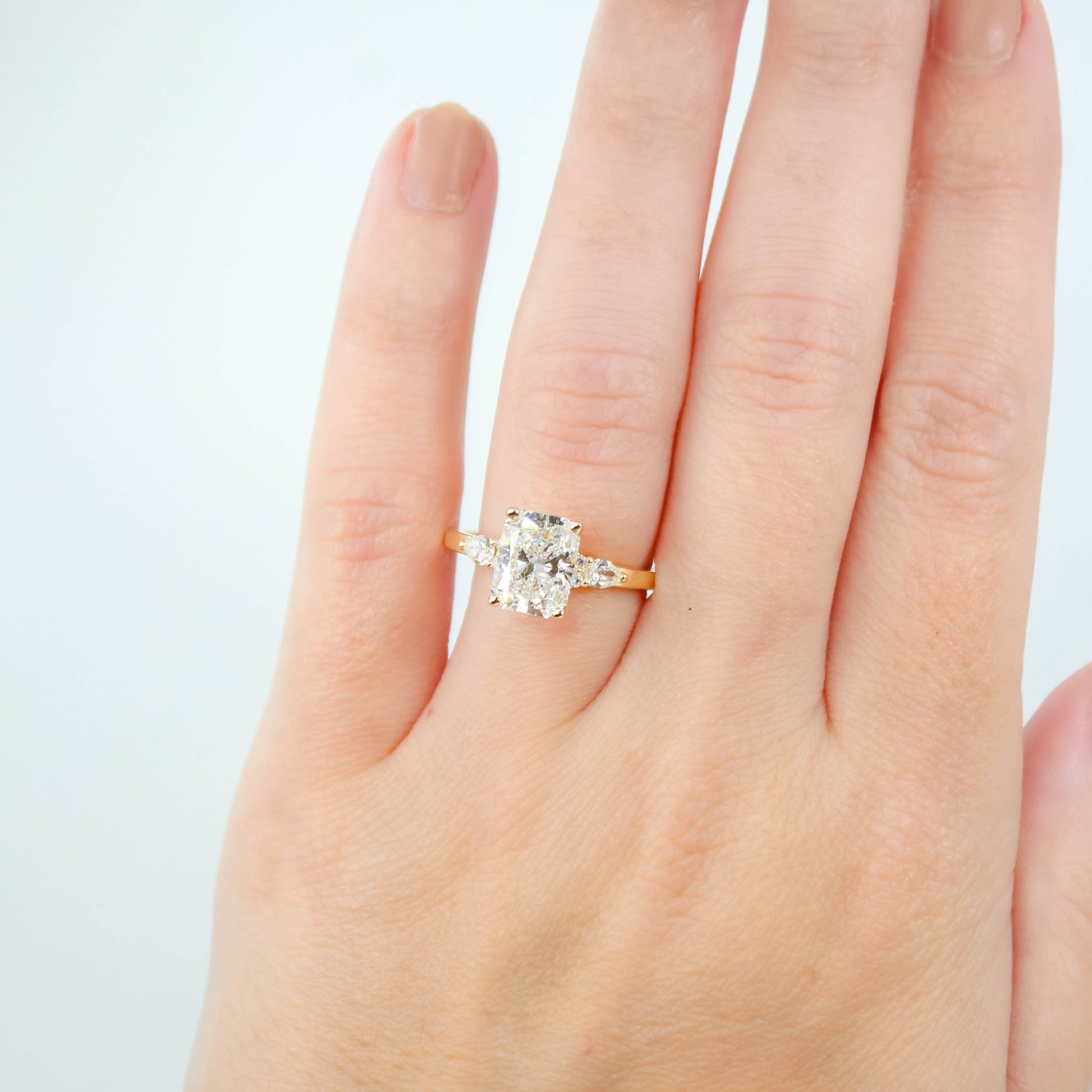 Jenna Ring with a 2.26 Carat Lab Grown Radiant Cut Diamond and Lab Grown Accent Diamonds in 14k Yellow Gold - Ready to Size and Ship - Midwinter Co. Alternative Bridal Rings and Modern Fine Jewelry