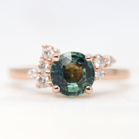 Project: Custom Baby Orion Cluster Ring with a 1.5 Carat Teal Blue Sapphire and Asymmetrical Accent Diamonds in 14k - Midwinter Co. Alternative Bridal Rings and Modern Fine Jewelry
