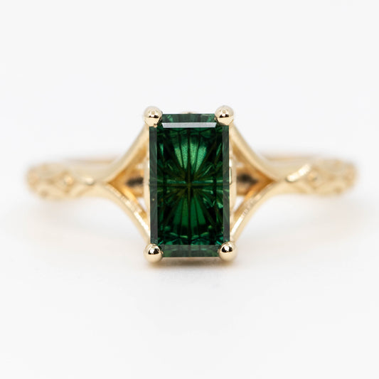 Kali Ring with a 2.11 Carat Green Fantasy Cut Sapphire in 14k Yellow Gold - Ready to Size and Ship