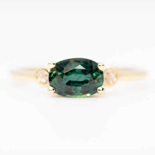 Logan Ring with a 1.55 Carat Australian Green Sapphire and Rose Cut Diamond Accents in 14k Yellow Gold - Ready to Size and Ship - Midwinter Co. Alternative Bridal Rings and Modern Fine Jewelry