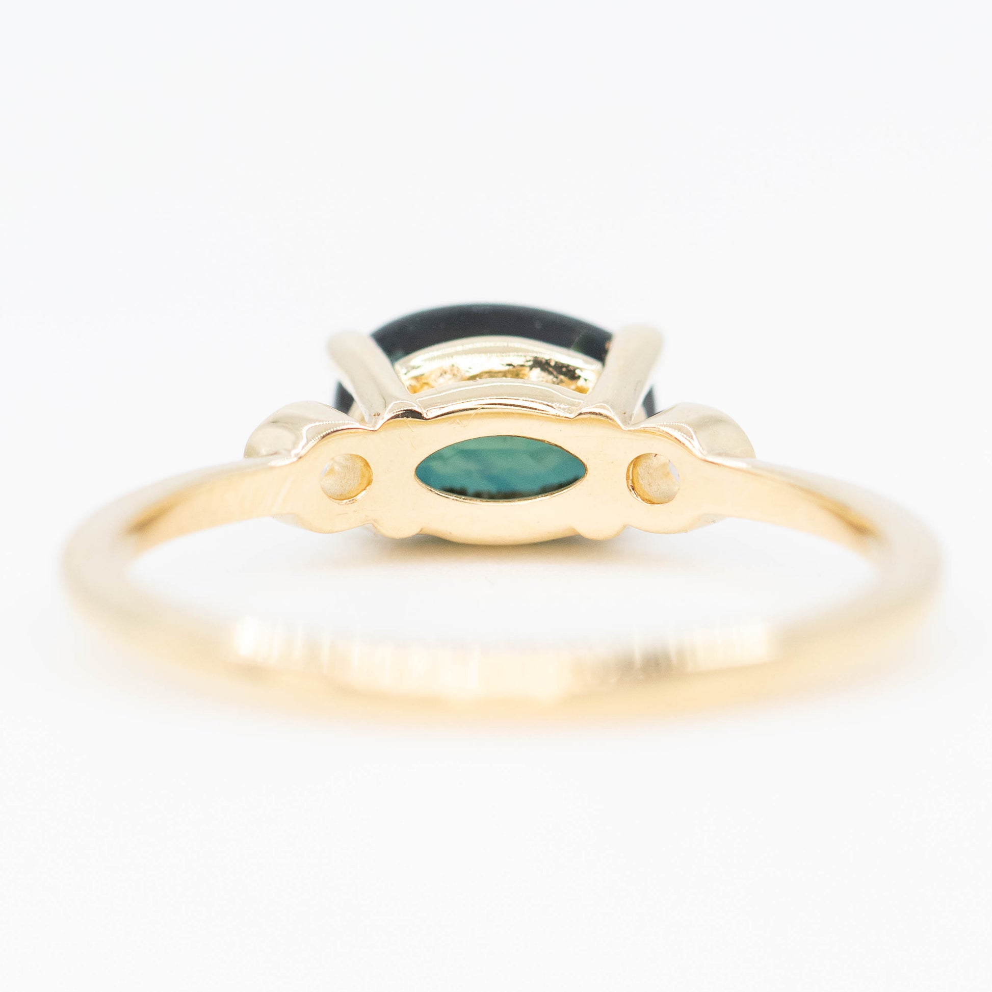 Logan Ring with a 1.55 Carat Australian Green Sapphire and Rose Cut Diamond Accents in 14k Yellow Gold - Ready to Size and Ship - Midwinter Co. Alternative Bridal Rings and Modern Fine Jewelry