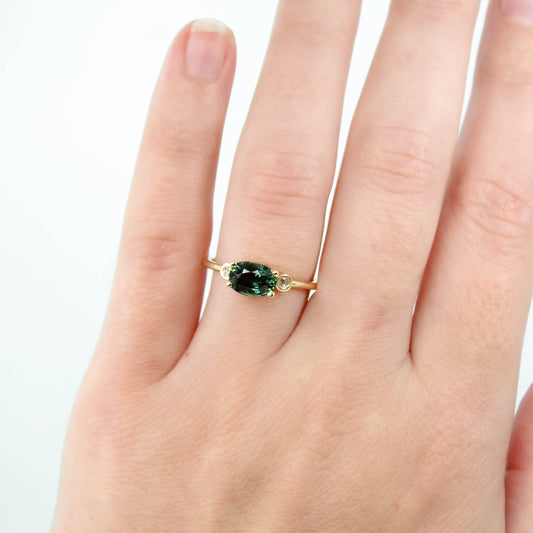 Logan Ring with a 1.55 Carat Australian Green Sapphire and Rose Cut Diamond Accents in 14k Yellow Gold - Ready to Size and Ship - Midwinter Co. Alternative Bridal Rings and Modern Fine Jewelry