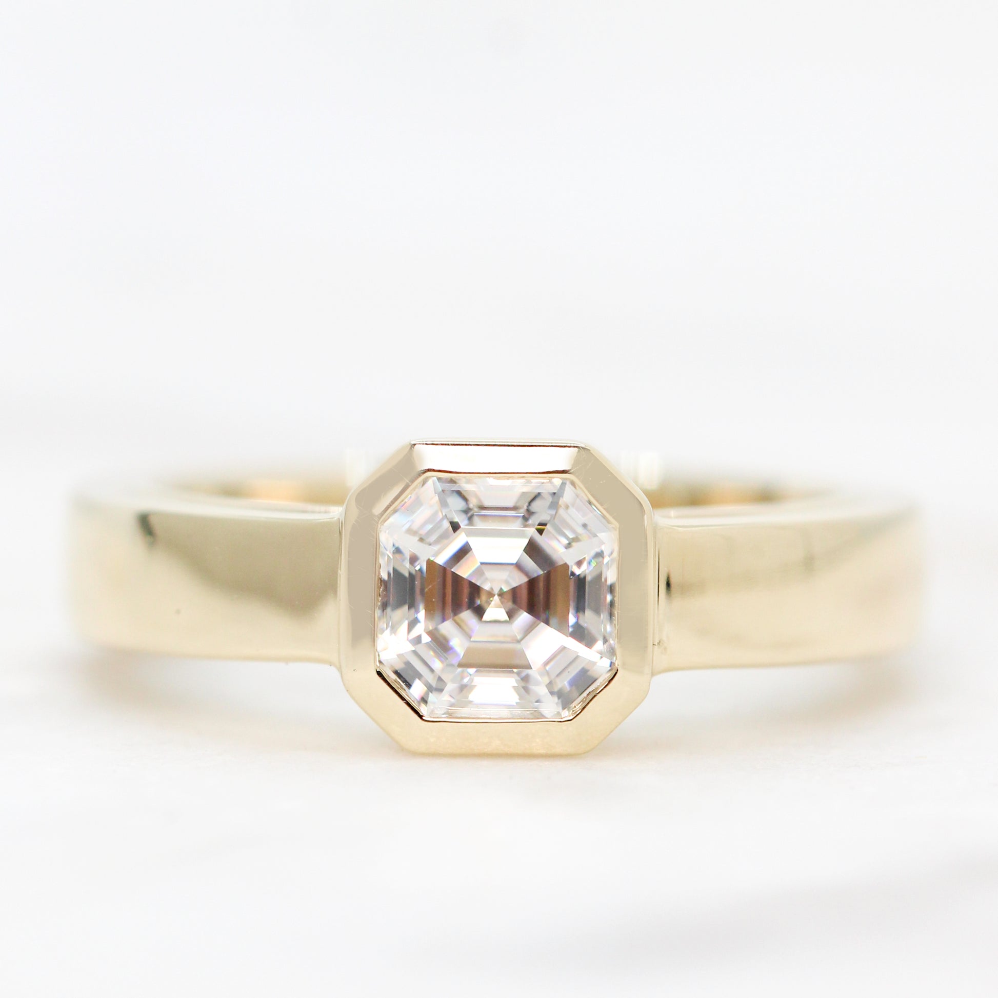 *NEED TO PHOTO BRUSHED* Mabel Ring with a 0.87 Carat Asscher Cut Moissanite - Made to Order, Choose Your Gold Tone - Midwinter Co. Alternative Bridal Rings and Modern Fine Jewelry