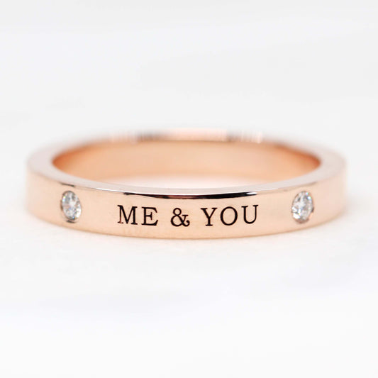 CAELEN (J) Custom Engraved Band - Unisex Diamond Accented Engraved Promise Ring in Your Choice of 14K Gold - Midwinter Co. Alternative Bridal Rings and Modern Fine Jewelry