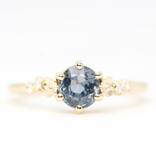 Meadow Ring with a 0.75 Carat Blue  Rounded Oval Spinel and White Accent Diamonds in 14k Yellow Gold - Ready to Size and Ship - Midwinter Co. Alternative Bridal Rings and Modern Fine Jewelry
