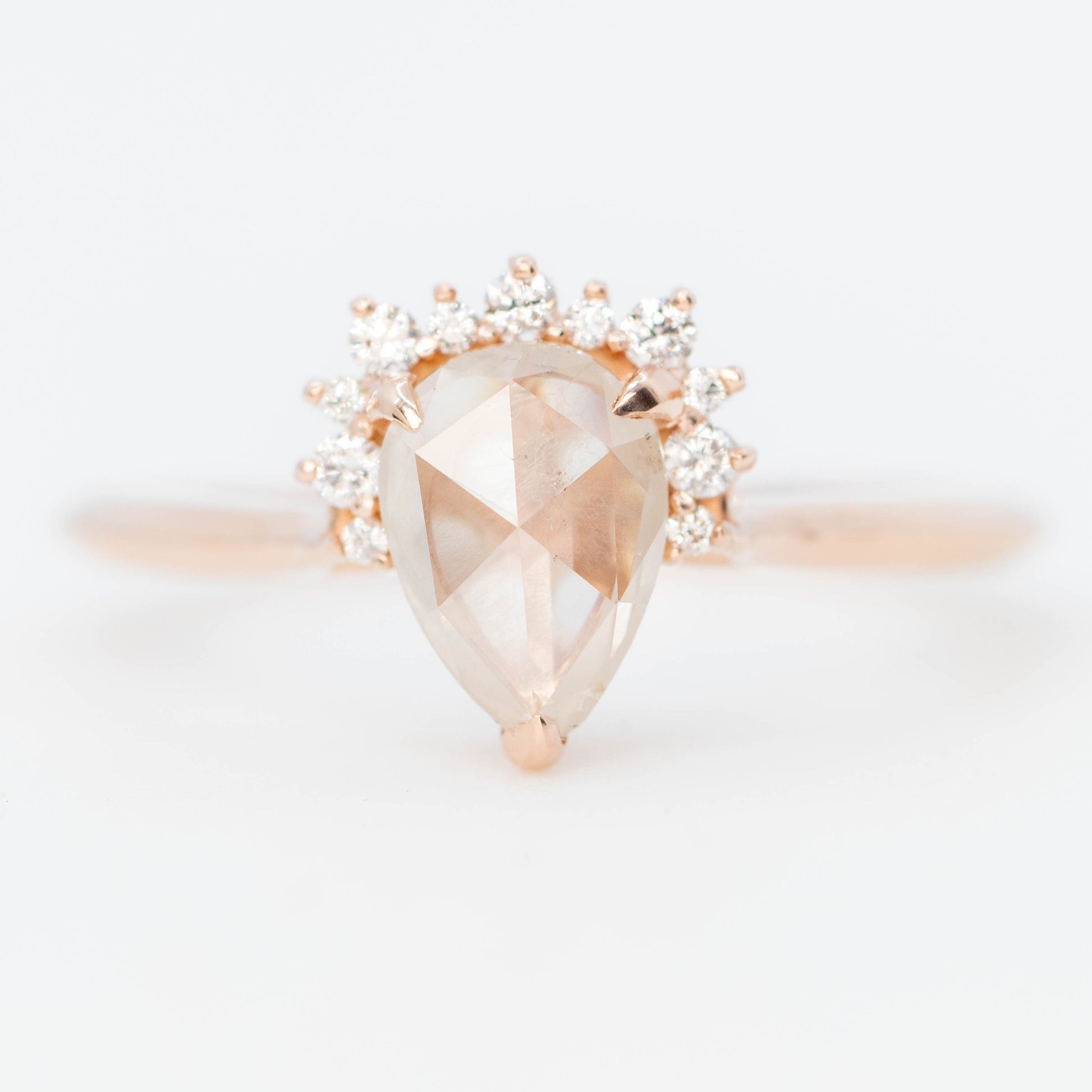 Nadine Ring with a 1.07 Carat Misty White Pear Diamond and White Accent Diamonds in 14k Rose Gold - Ready to Size and Ship - Midwinter Co. Alternative Bridal Rings and Modern Fine Jewelry