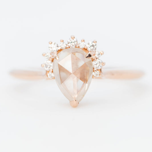Nadine Ring with a 1.07 Carat Misty White Pear Diamond and White Accent Diamonds in 14k Rose Gold - Ready to Size and Ship - Midwinter Co. Alternative Bridal Rings and Modern Fine Jewelry