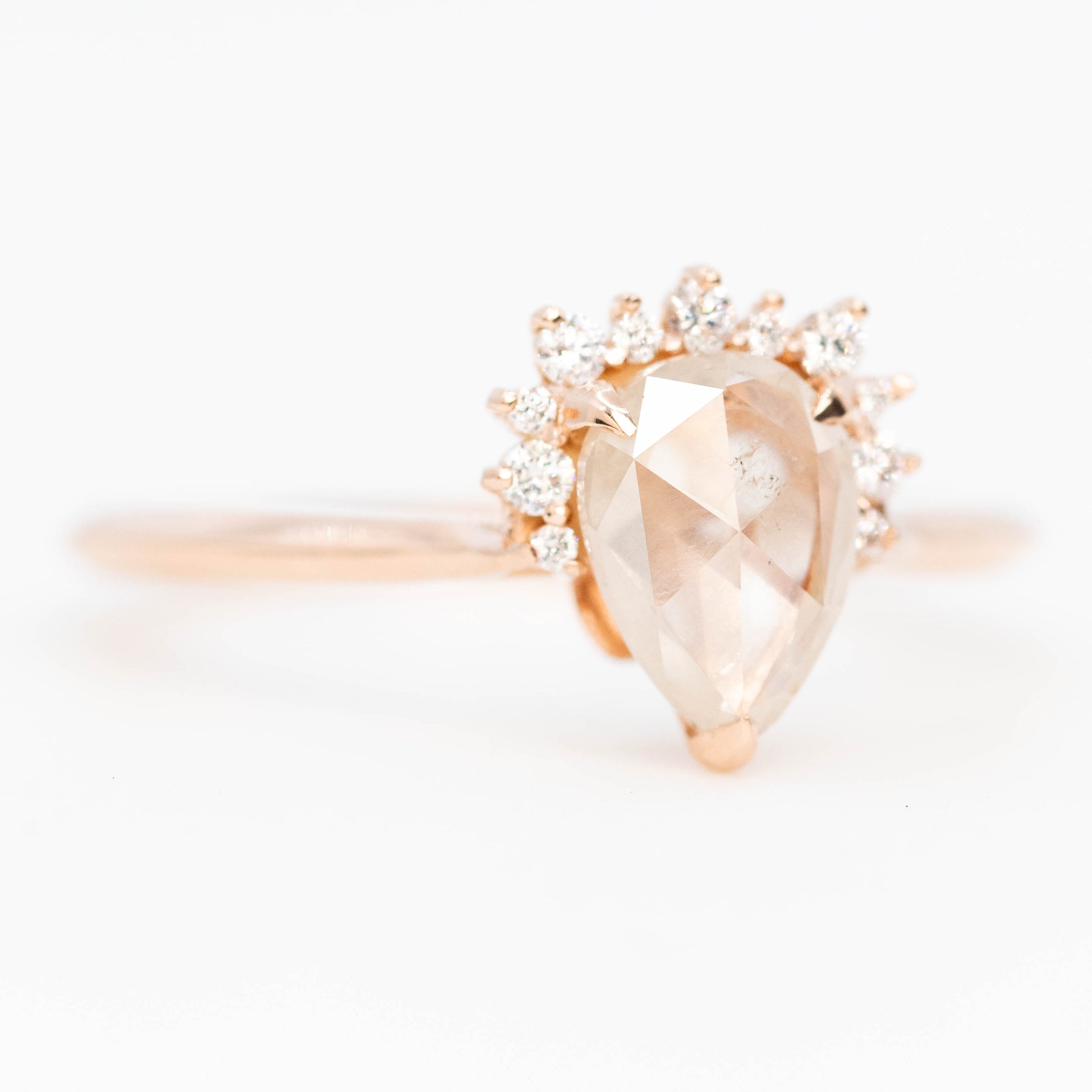 Nadine Ring with a 1.07 Carat Misty White Pear Diamond and White Accent Diamonds in 14k Rose Gold - Ready to Size and Ship - Midwinter Co. Alternative Bridal Rings and Modern Fine Jewelry