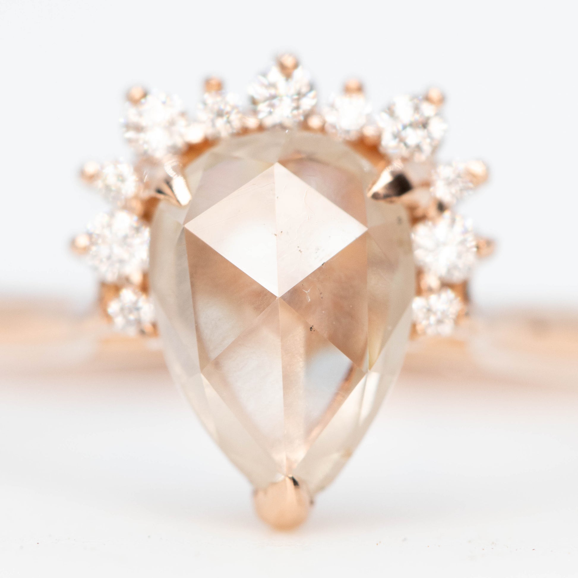 Nadine Ring with a 1.07 Carat Misty White Pear Diamond and White Accent Diamonds in 14k Rose Gold - Ready to Size and Ship - Midwinter Co. Alternative Bridal Rings and Modern Fine Jewelry