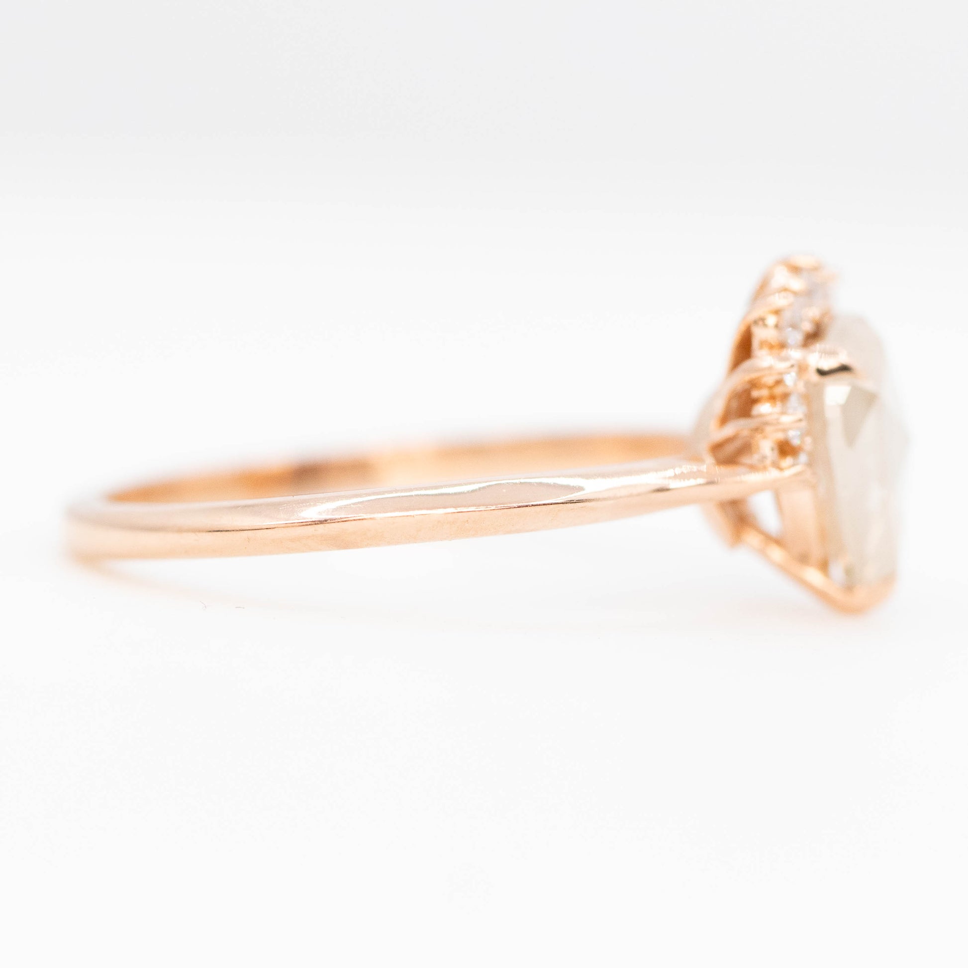 Nadine Ring with a 1.07 Carat Misty White Pear Diamond and White Accent Diamonds in 14k Rose Gold - Ready to Size and Ship - Midwinter Co. Alternative Bridal Rings and Modern Fine Jewelry