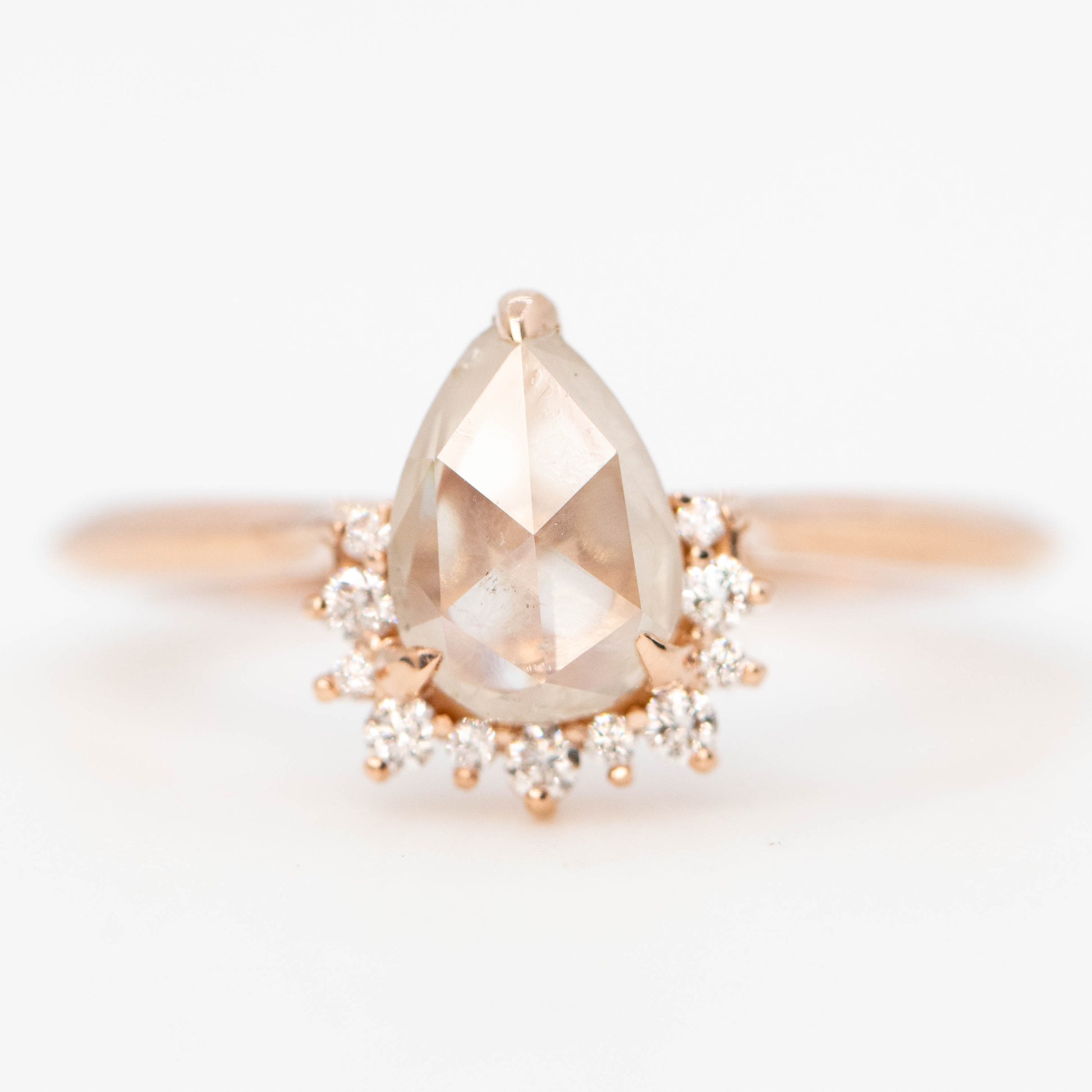 Nadine Ring with a 1.07 Carat Misty White Pear Diamond and White Accent Diamonds in 14k Rose Gold - Ready to Size and Ship - Midwinter Co. Alternative Bridal Rings and Modern Fine Jewelry