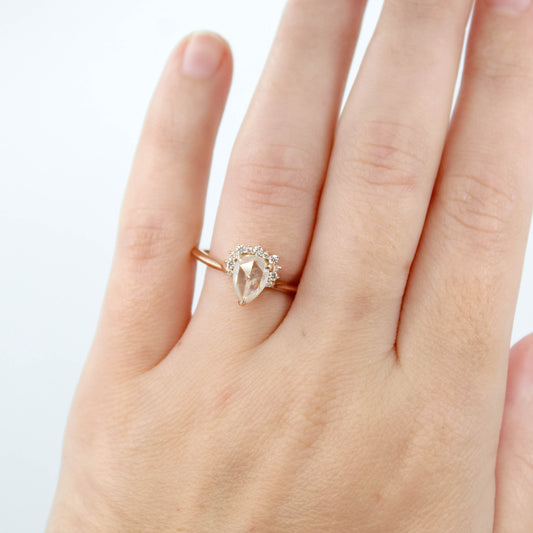 Nadine Ring with a 1.07 Carat Misty White Pear Diamond and White Accent Diamonds in 14k Rose Gold - Ready to Size and Ship - Midwinter Co. Alternative Bridal Rings and Modern Fine Jewelry