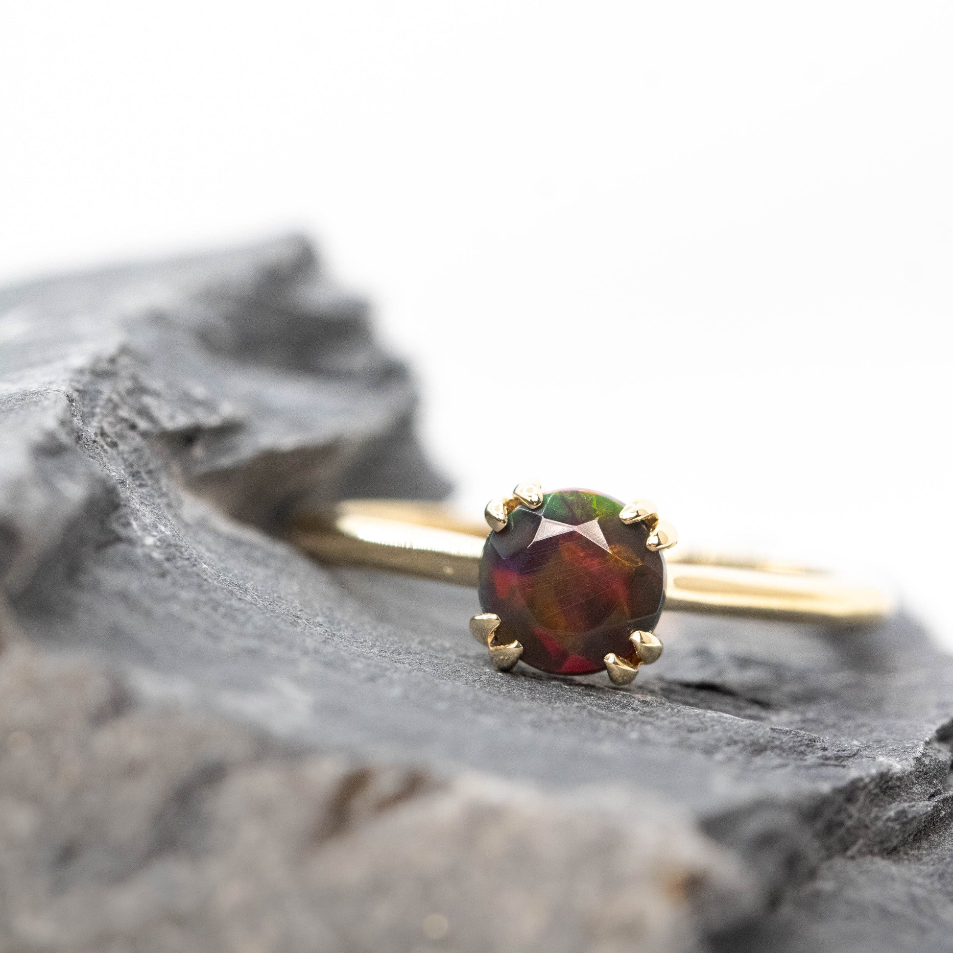 Nesta Ring with a 0.65 Carat Black Opal in 14k Yellow Gold - Ready to Size and Ship - Midwinter Co. Alternative Bridal Rings and Modern Fine Jewelry