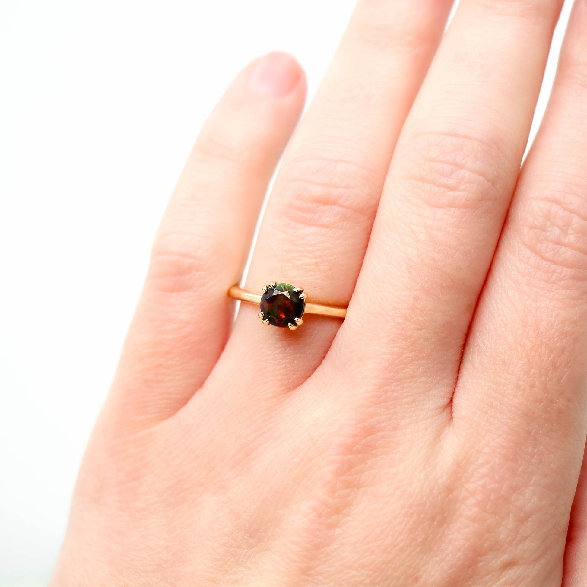 Nesta Ring with a 0.65 Carat Black Opal in 14k Yellow Gold - Ready to Size and Ship - Midwinter Co. Alternative Bridal Rings and Modern Fine Jewelry