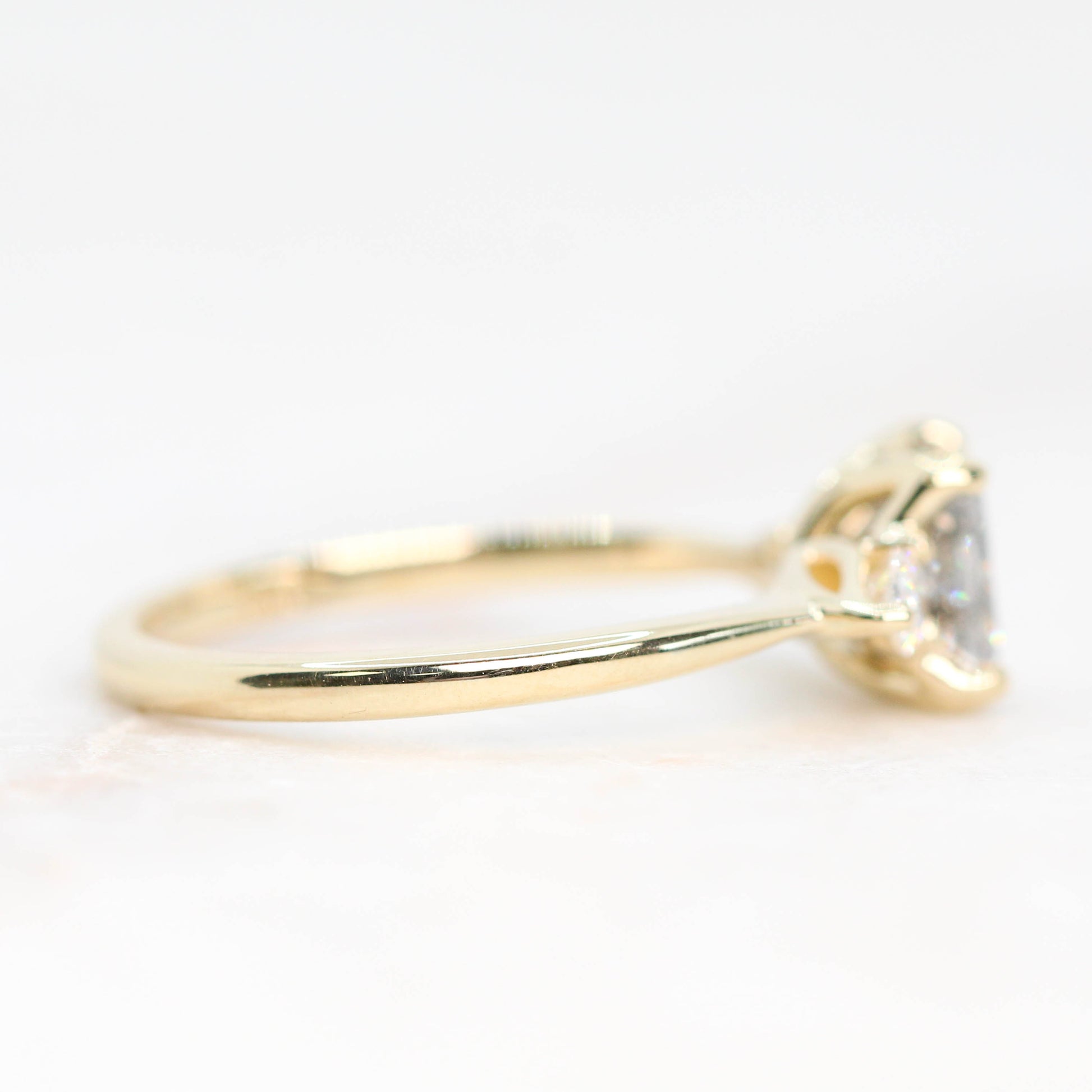 Oleander Ring with a 1.35 Carat Gray Celestial Princess Cut Diamond and White Accent Diamonds in 14k Yellow Gold - Ready to Size and Ship - Midwinter Co. Alternative Bridal Rings and Modern Fine Jewelry