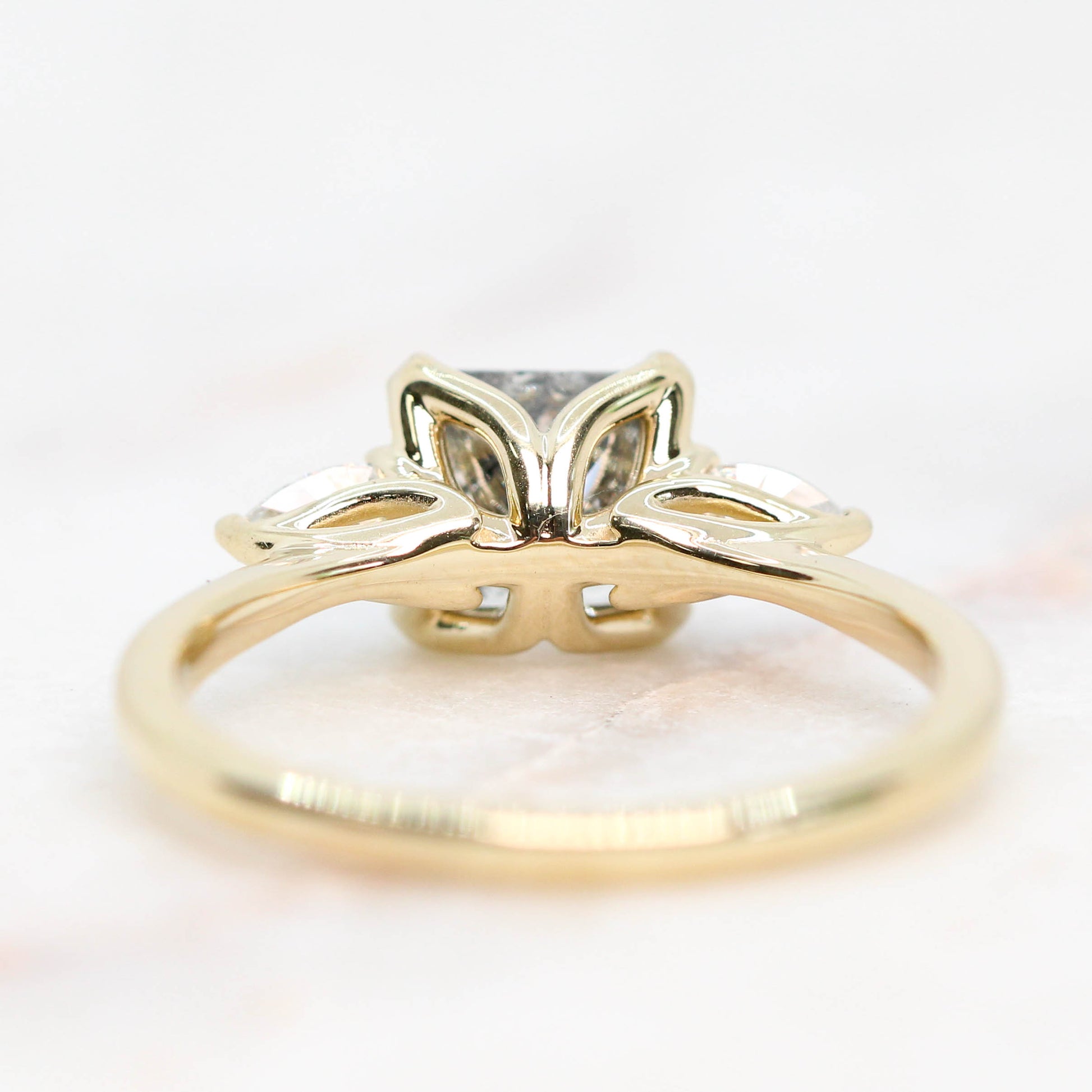 Oleander Ring with a 1.35 Carat Gray Celestial Princess Cut Diamond and White Accent Diamonds in 14k Yellow Gold - Ready to Size and Ship - Midwinter Co. Alternative Bridal Rings and Modern Fine Jewelry