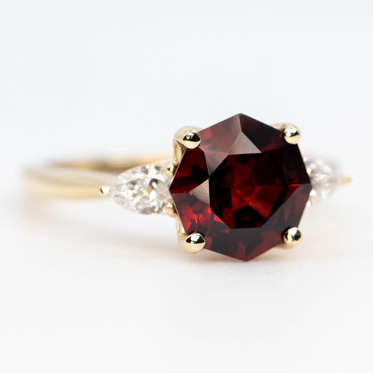CAELEN (J) Oleander Ring with a 2.45 Carat Geometric Garnet and White Accent in 14k Yellow Gold - Ready to Size and Ship - Midwinter Co. Alternative Bridal Rings and Modern Fine Jewelry
