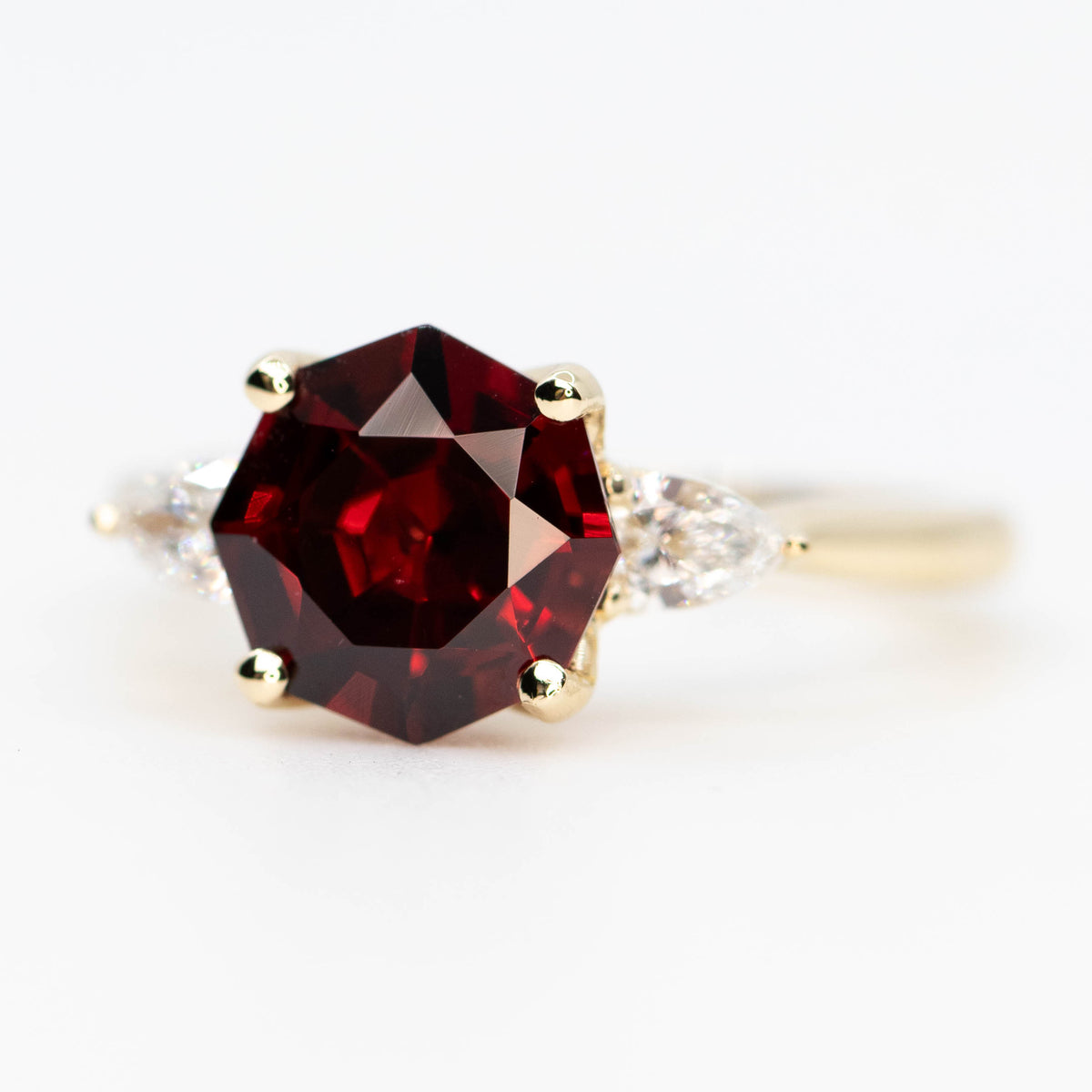 CAELEN (J) Oleander Ring with a 2.45 Carat Geometric Garnet and White Accent in 14k Yellow Gold - Ready to Size and Ship - Midwinter Co. Alternative Bridal Rings and Modern Fine Jewelry