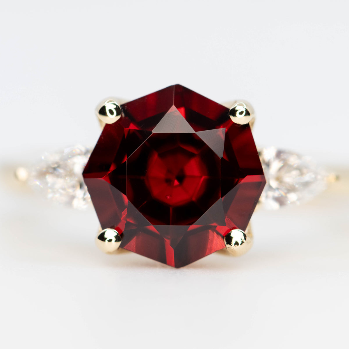 CAELEN (J) Oleander Ring with a 2.45 Carat Geometric Garnet and White Accent in 14k Yellow Gold - Ready to Size and Ship - Midwinter Co. Alternative Bridal Rings and Modern Fine Jewelry