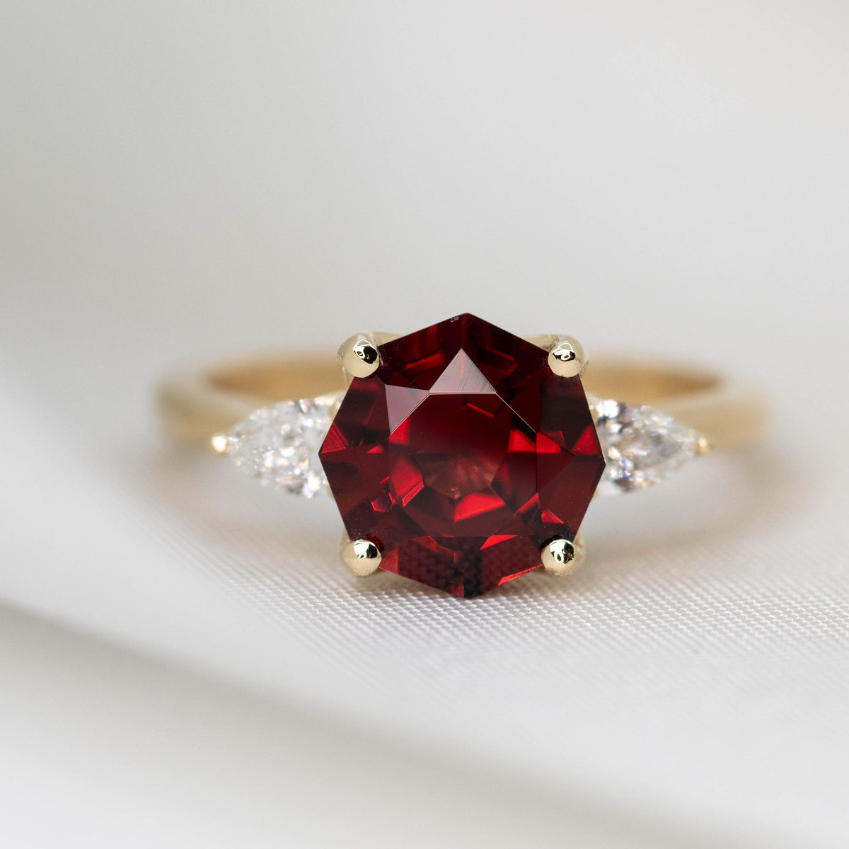 CAELEN (J) Oleander Ring with a 2.45 Carat Geometric Garnet and White Accent in 14k Yellow Gold - Ready to Size and Ship - Midwinter Co. Alternative Bridal Rings and Modern Fine Jewelry