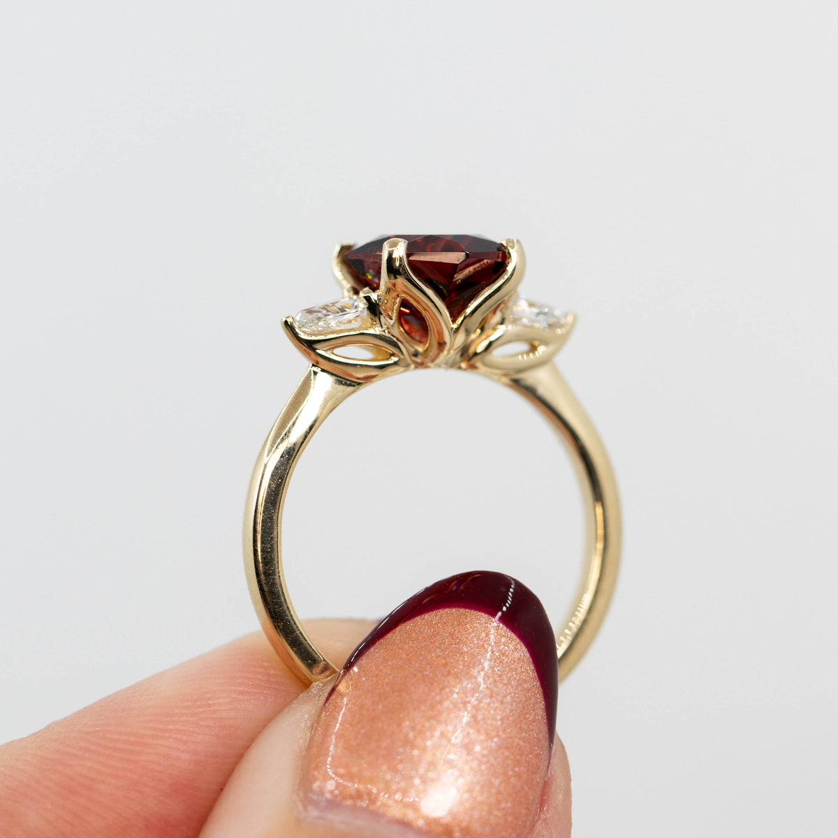 CAELEN (J) Oleander Ring with a 2.45 Carat Geometric Garnet and White Accent in 14k Yellow Gold - Ready to Size and Ship - Midwinter Co. Alternative Bridal Rings and Modern Fine Jewelry