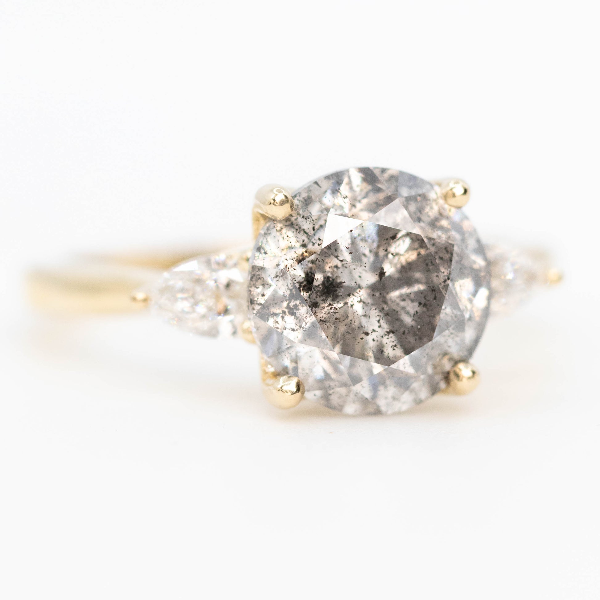 Oleander Ring with a 3.14 Carat Gray Salt and Pepper Diamond and White Diamond Accents in 14k Yellow Gold - Ready to Size and Ship - Midwinter Co. Alternative Bridal Rings and Modern Fine Jewelry