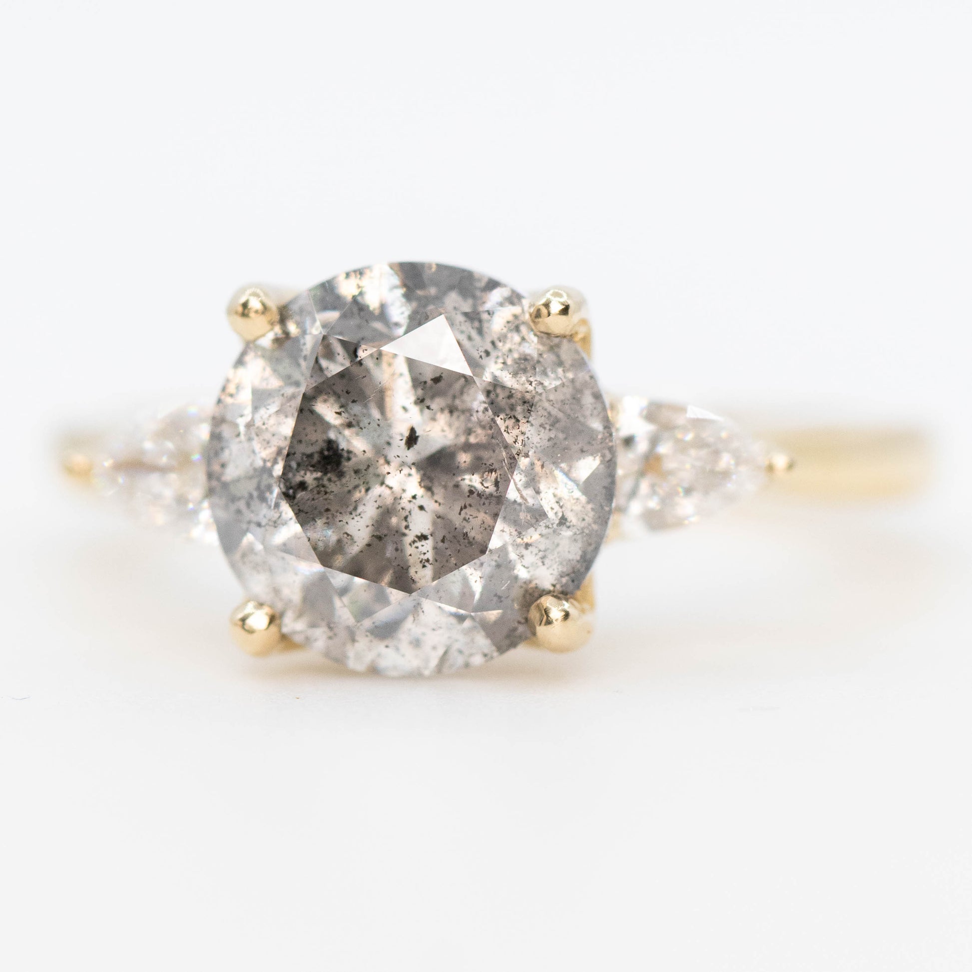 Oleander Ring with a 3.14 Carat Gray Salt and Pepper Diamond and White Diamond Accents in 14k Yellow Gold - Ready to Size and Ship - Midwinter Co. Alternative Bridal Rings and Modern Fine Jewelry