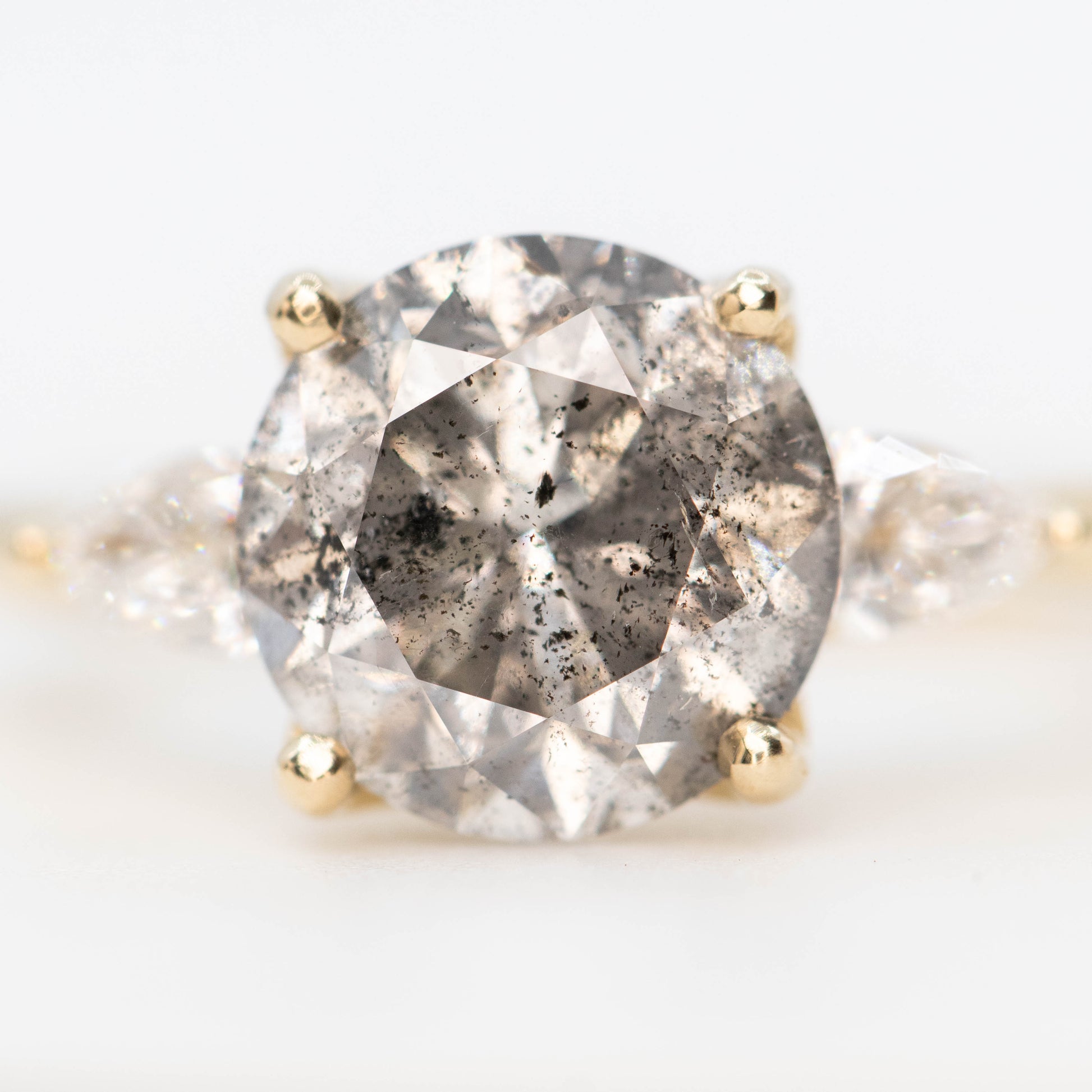 Oleander Ring with a 3.14 Carat Gray Salt and Pepper Diamond and White Diamond Accents in 14k Yellow Gold - Ready to Size and Ship - Midwinter Co. Alternative Bridal Rings and Modern Fine Jewelry