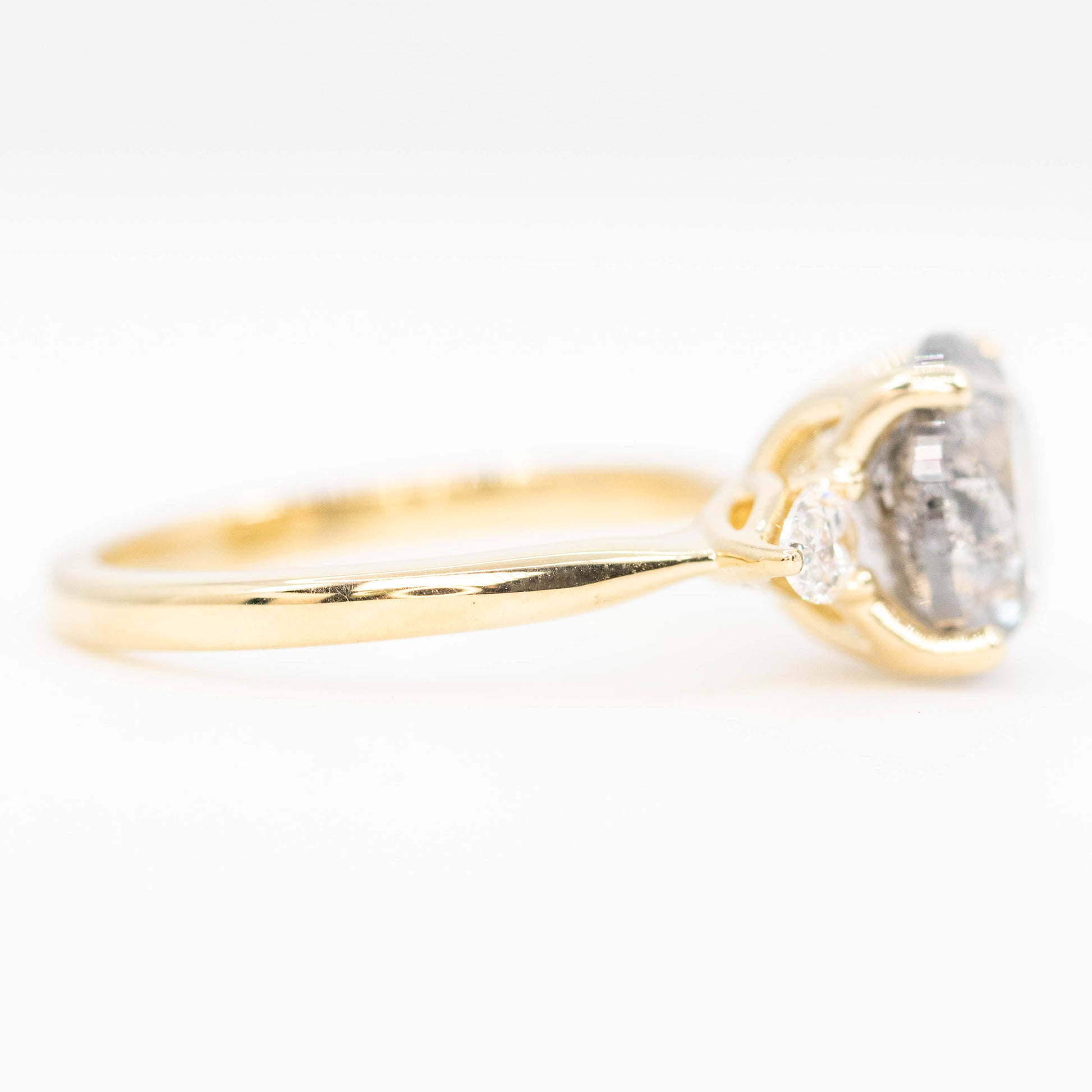 Oleander Ring with a 3.14 Carat Gray Salt and Pepper Diamond and White Diamond Accents in 14k Yellow Gold - Ready to Size and Ship - Midwinter Co. Alternative Bridal Rings and Modern Fine Jewelry