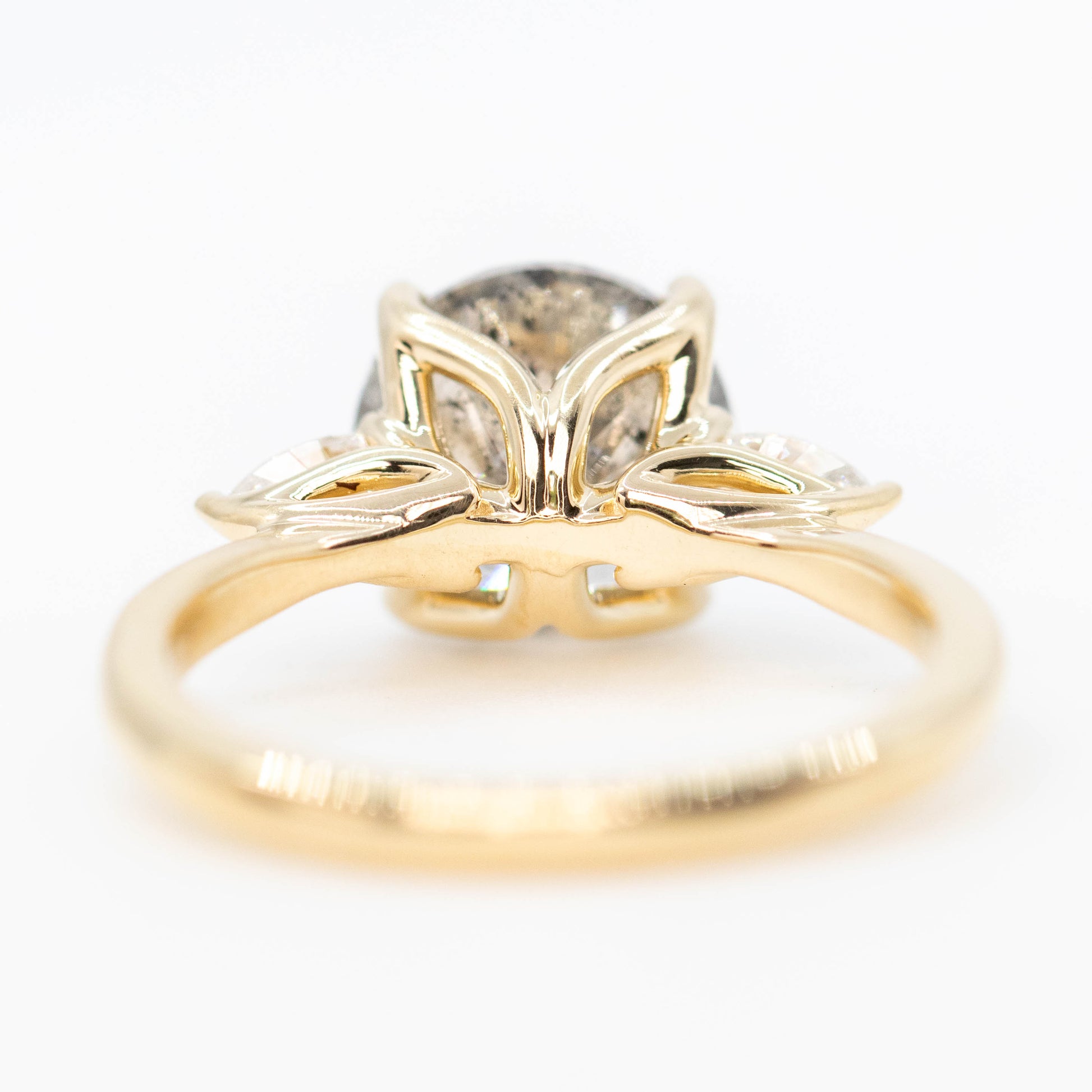 Oleander Ring with a 3.14 Carat Gray Salt and Pepper Diamond and White Diamond Accents in 14k Yellow Gold - Ready to Size and Ship - Midwinter Co. Alternative Bridal Rings and Modern Fine Jewelry