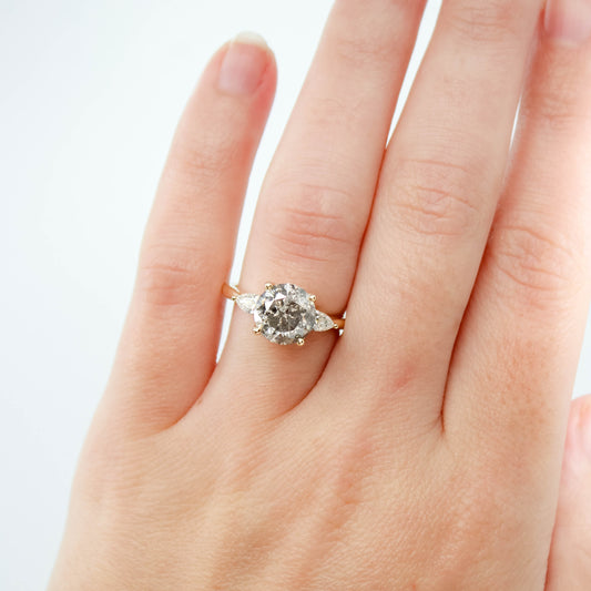 Oleander Ring with a 3.14 Carat Gray Salt and Pepper Diamond and White Diamond Accents in 14k Yellow Gold - Ready to Size and Ship - Midwinter Co. Alternative Bridal Rings and Modern Fine Jewelry