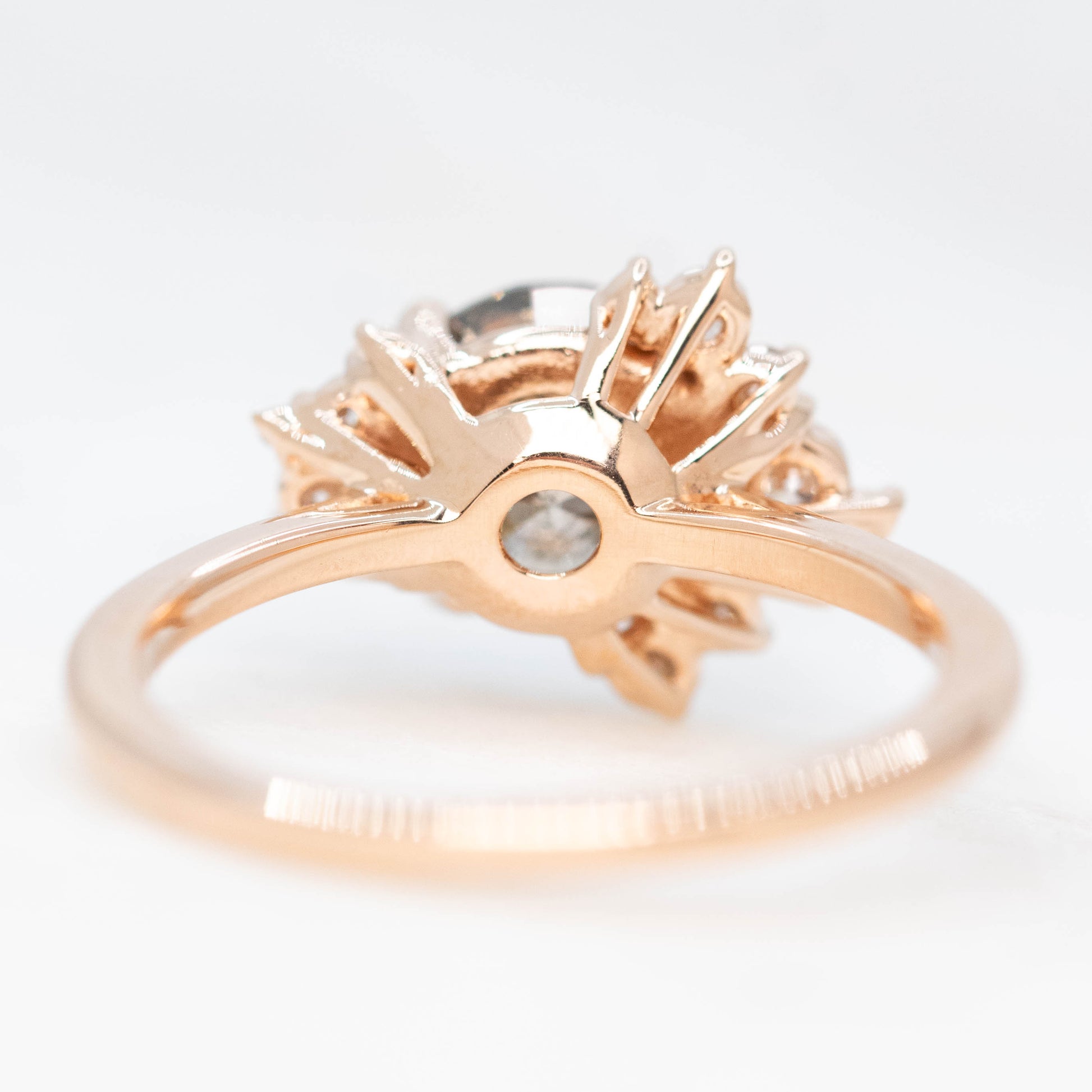 Orion Ring with a 1.81 Carat Round Champagne Salt and Pepper Diamond and White Accent Diamonds in 14k Rose Gold - Ready to Size and Ship - Midwinter Co. Alternative Bridal Rings and Modern Fine Jewelry