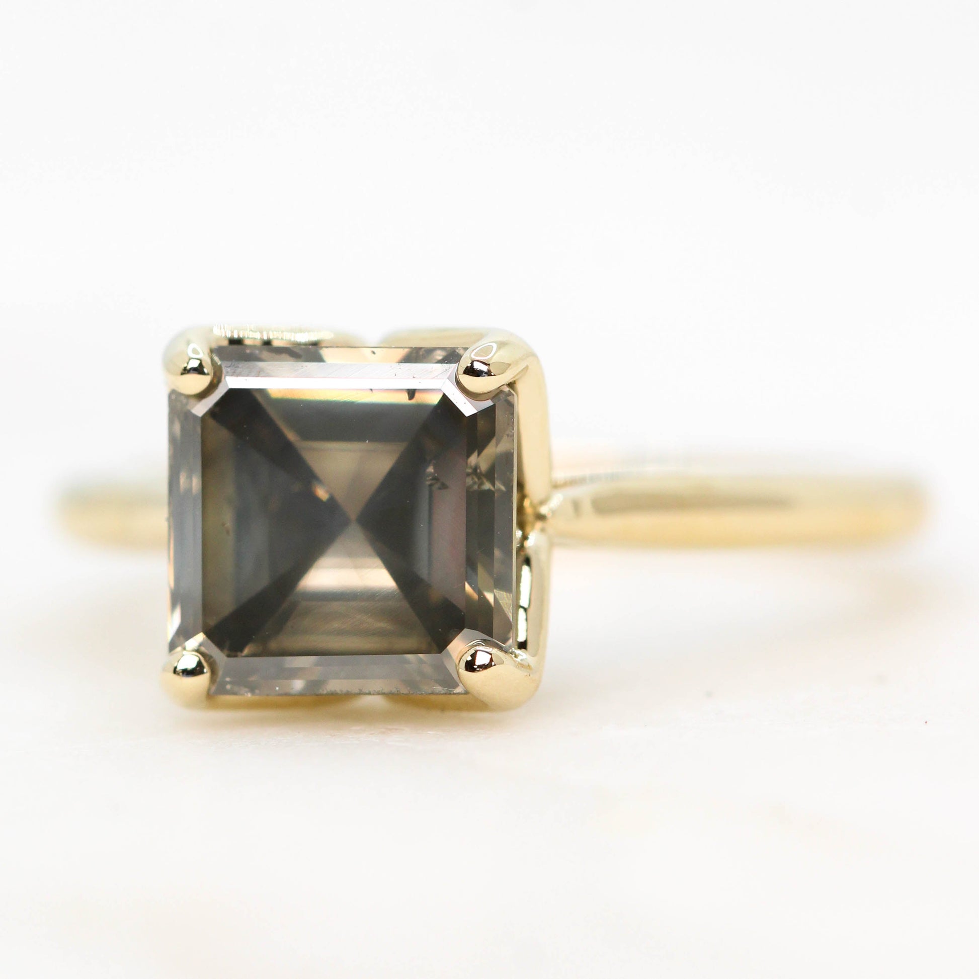 Petal Ring with a 2.64 Carat Asscher Cut Champagne Diamond in 14k Yellow Gold - Ready to Size and Ship - Midwinter Co. Alternative Bridal Rings and Modern Fine Jewelry