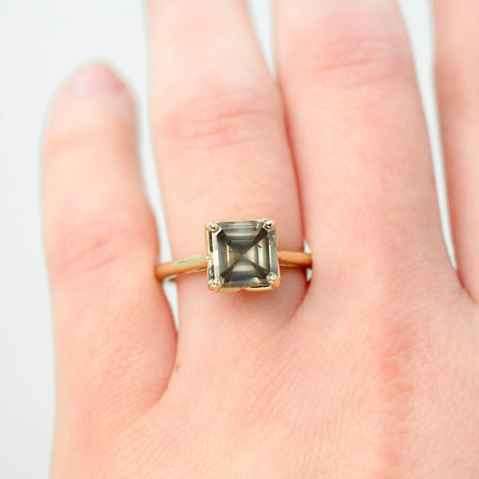 Petal Ring with a 2.64 Carat Asscher Cut Champagne Diamond in 14k Yellow Gold - Ready to Size and Ship - Midwinter Co. Alternative Bridal Rings and Modern Fine Jewelry