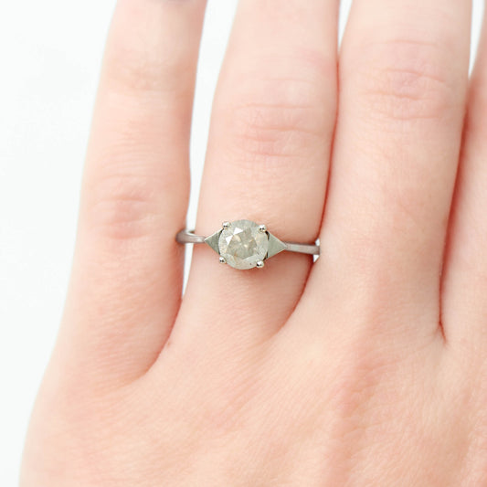 Quinta Ring with a 1.11 Carat Misty Gray Round Diamond in 10k Natural White Gold - Ready to Size and Ship - Midwinter Co. Alternative Bridal Rings and Modern Fine Jewelry