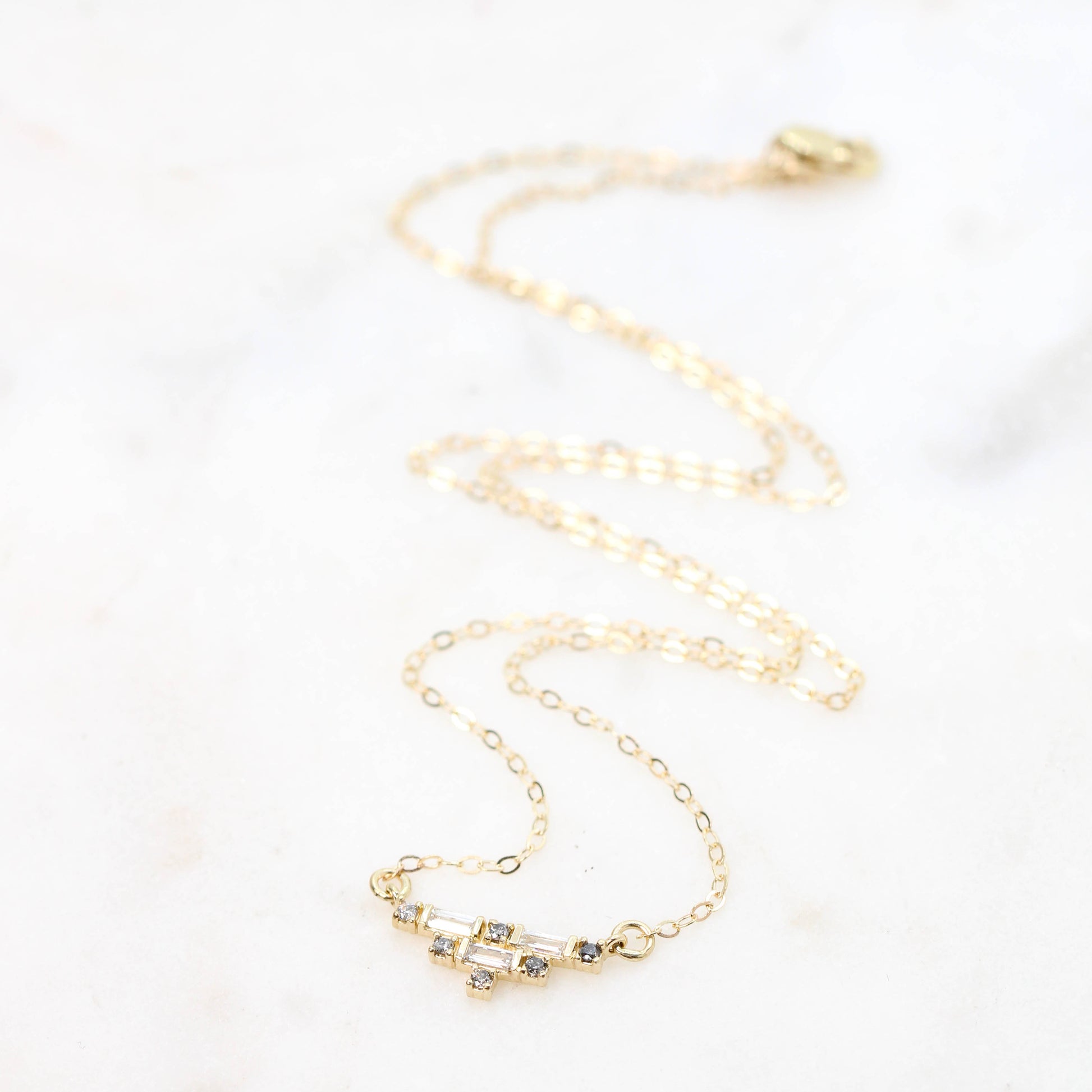 Rashida Necklace with Gray Toned Celestial Diamonds and White Baguette Diamonds - Ready to Ship - Midwinter Co. Alternative Bridal Rings and Modern Fine Jewelry