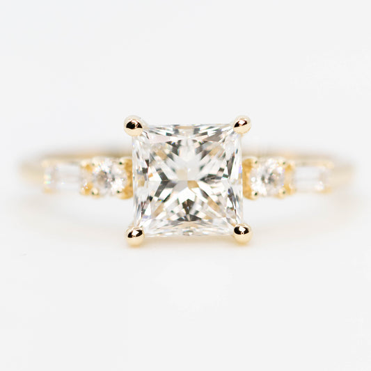 River Ring with a 1.69 Carat Princess Cut Lab Grown Diamond and White Accent Diamonds in 14k Yellow Gold - Ready to Size and Ship