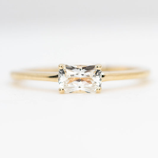 Ruthie Ring with a 0.75 Carat Radiant Cut White Sapphire in 10k Yellow Gold - Ready to Size and Ship