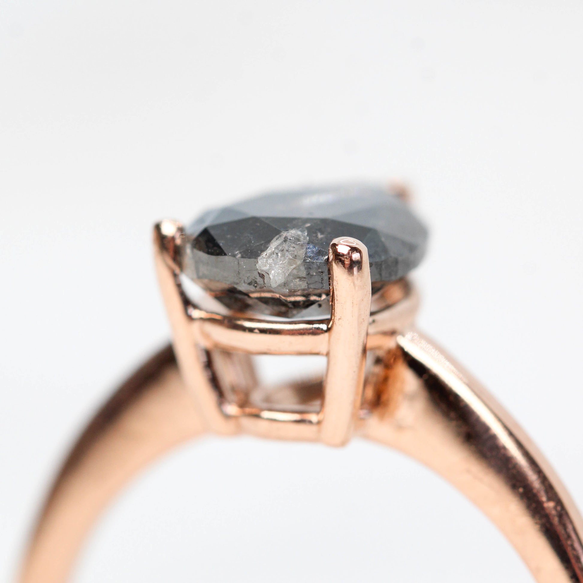 Ruthie Ring with a 2.09 Carat Dark and Clear Pear Salt and Pepper Diamond in 14k Rose Gold - Ready to Size and Ship - Midwinter Co. Alternative Bridal Rings and Modern Fine Jewelry