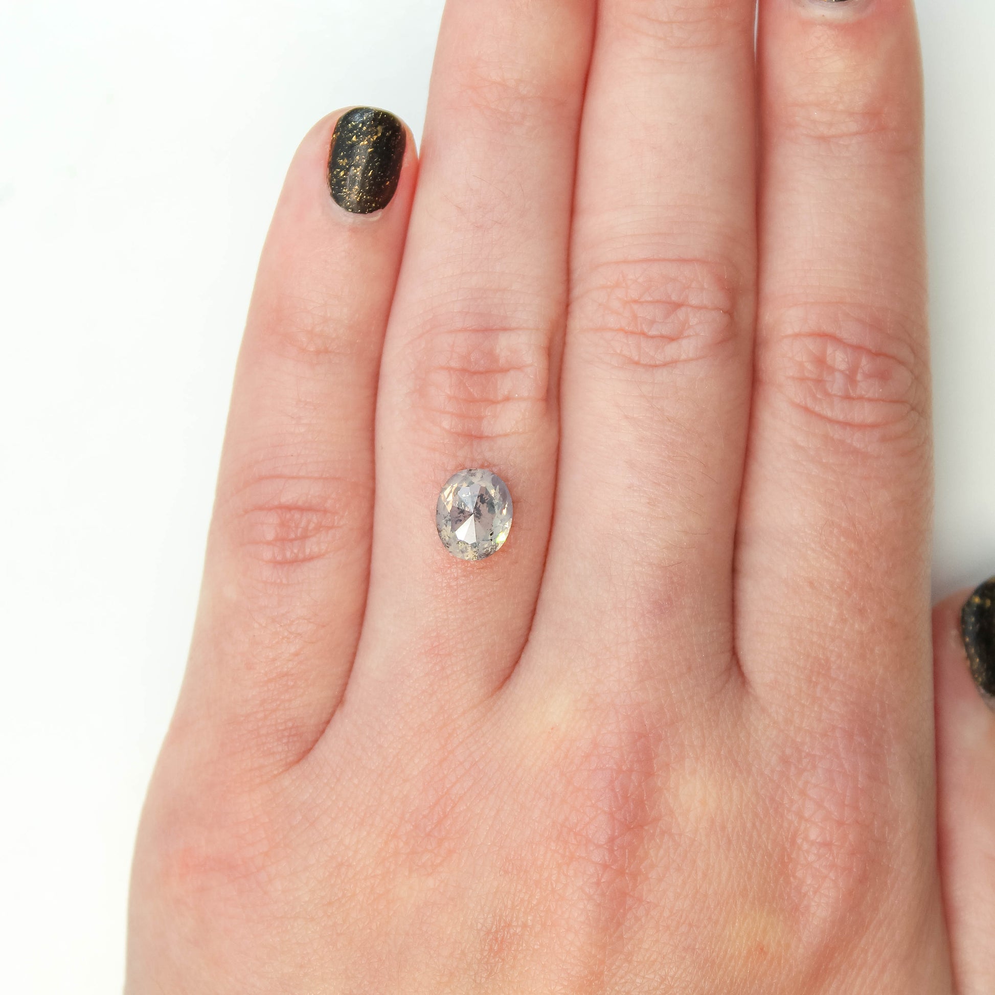 2.34 Carat Slightly Opalescent Oval Salt and Pepper Diamond for Custom Work - Inventory Code SGO234 - Midwinter Co. Alternative Bridal Rings and Modern Fine Jewelry