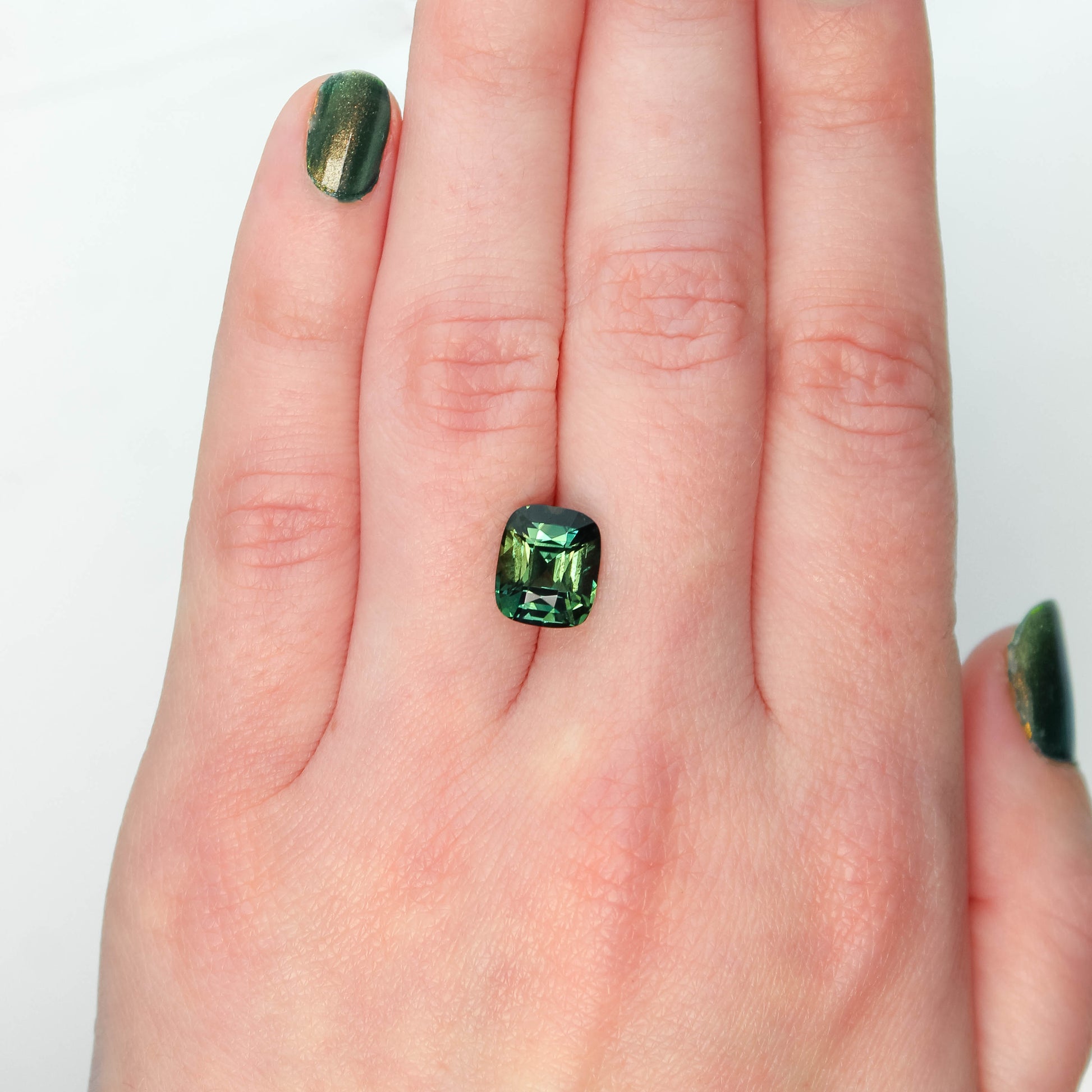 *CAELEN (J) 4.50 Carat Teal Green Cushion Cut Sapphire for Custom Work - Inventory Code TGCS450 - Midwinter Co. Alternative Bridal Rings and Modern Fine Jewelry