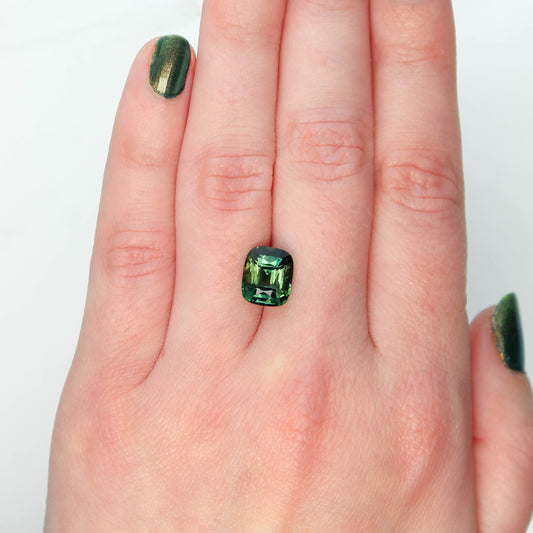 *CAELEN (J) 4.50 Carat Teal Green Cushion Cut Sapphire for Custom Work - Inventory Code TGCS450 - Midwinter Co. Alternative Bridal Rings and Modern Fine Jewelry